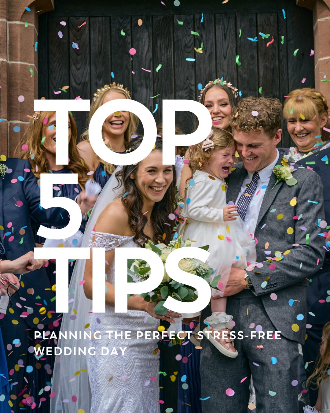 graphic for top 5 tips for stress free wedding planning