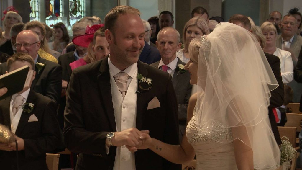bride in her ian stuart wedding dress getting married at St Pauls in drighlington