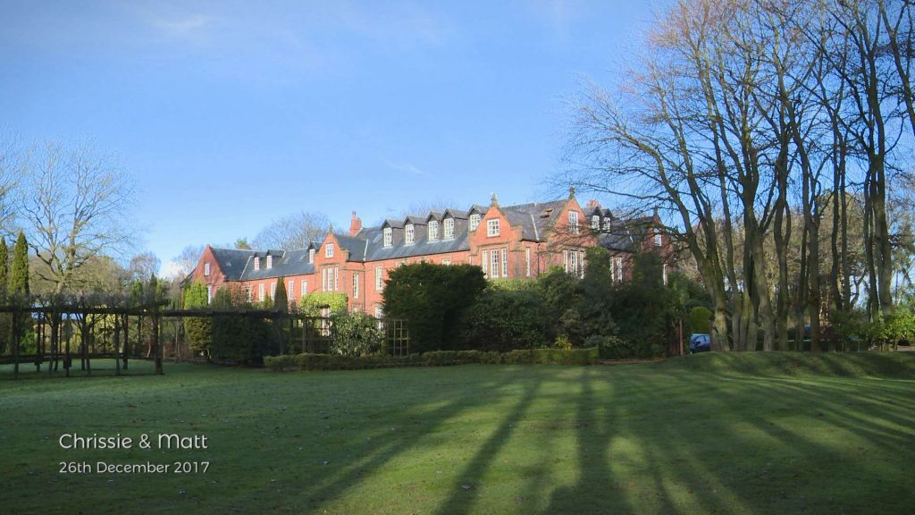 shadows creep across the beautiful lawns at Nunsmere Hall in Cheshire