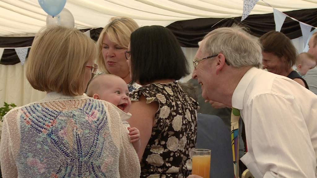 video shows grandad gets the biggest laugh off his grandson at a christening party in Warrington
