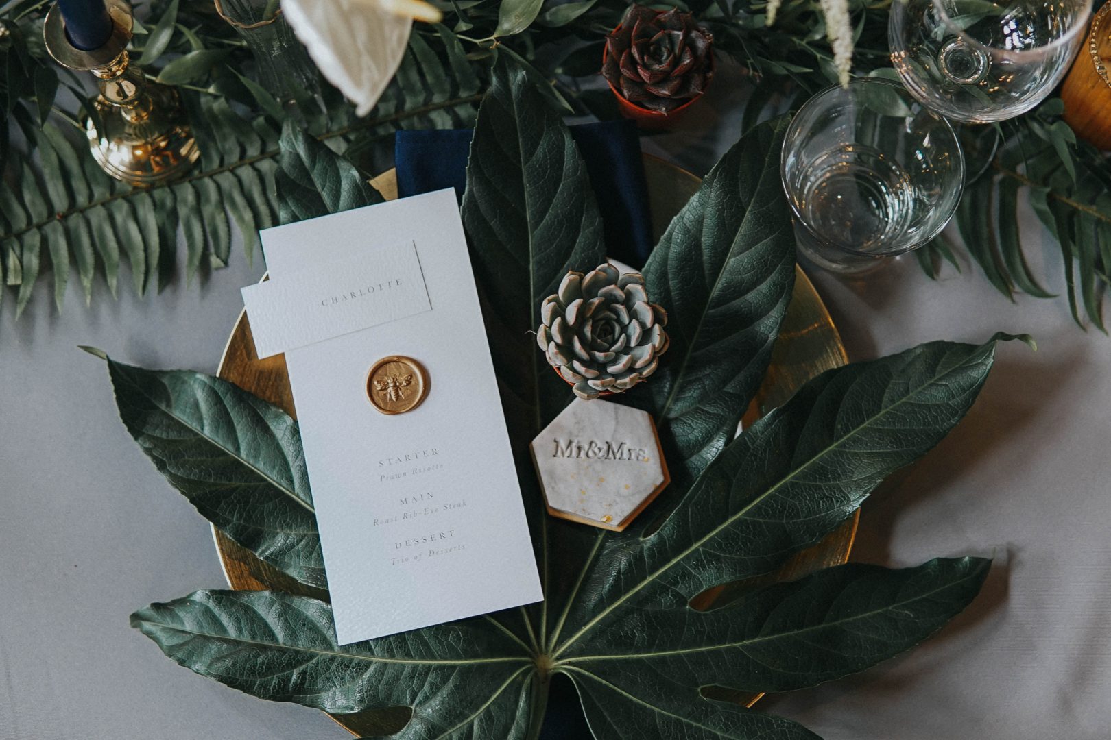 a wedding table setting with succulents at Alberts Standish by Love and Lace and Knock Knock penny studios