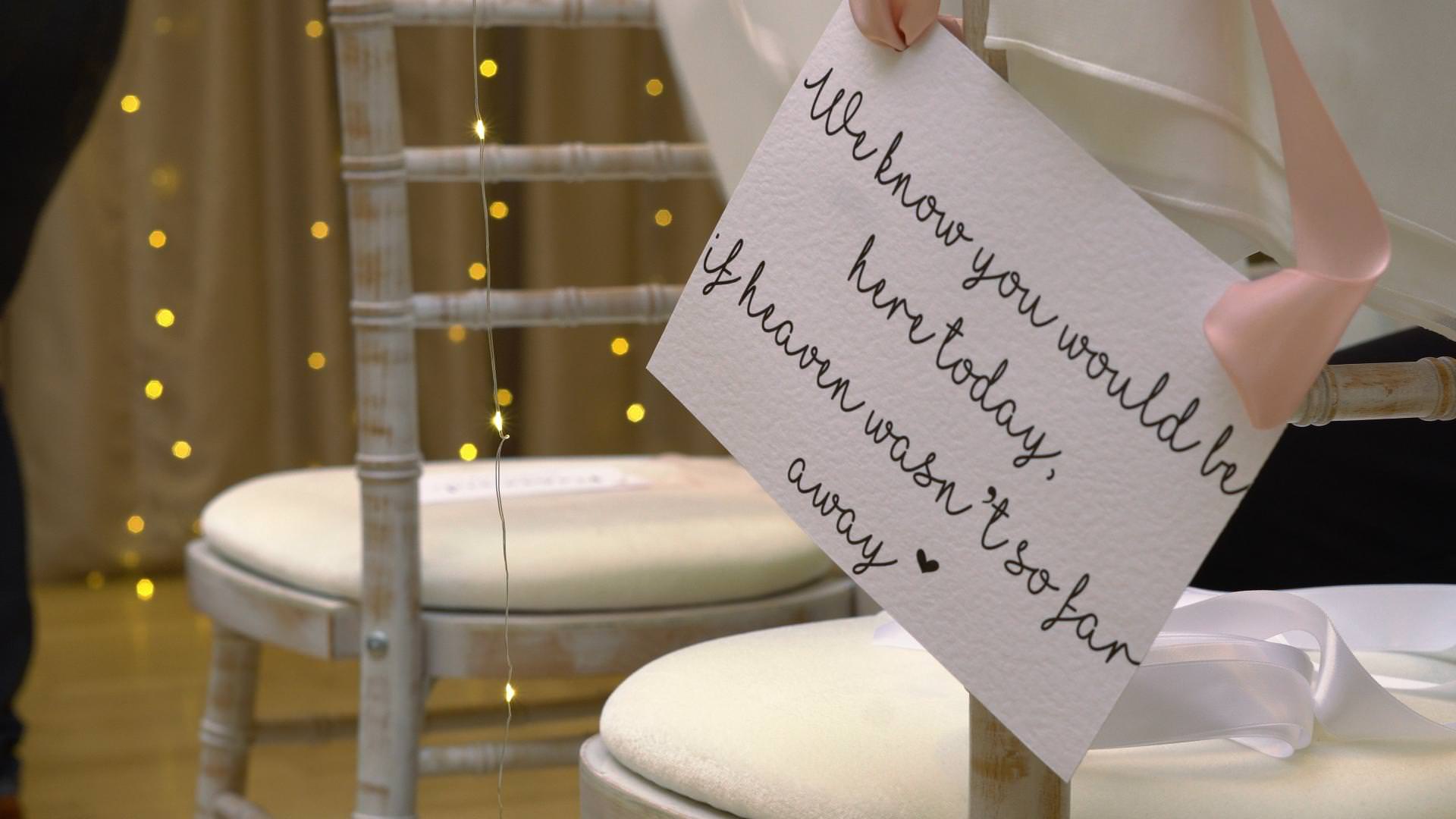 a wedding sign in memory of a Mum about knowing she would love to be there