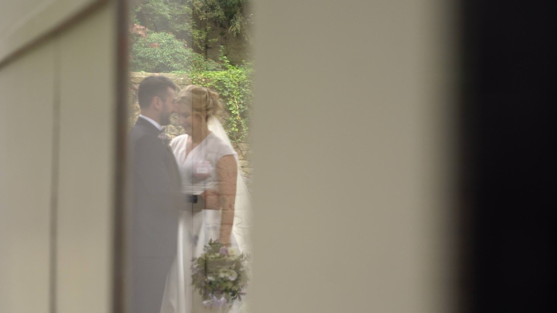 a video reflection in the barn door at Wyresdale Park