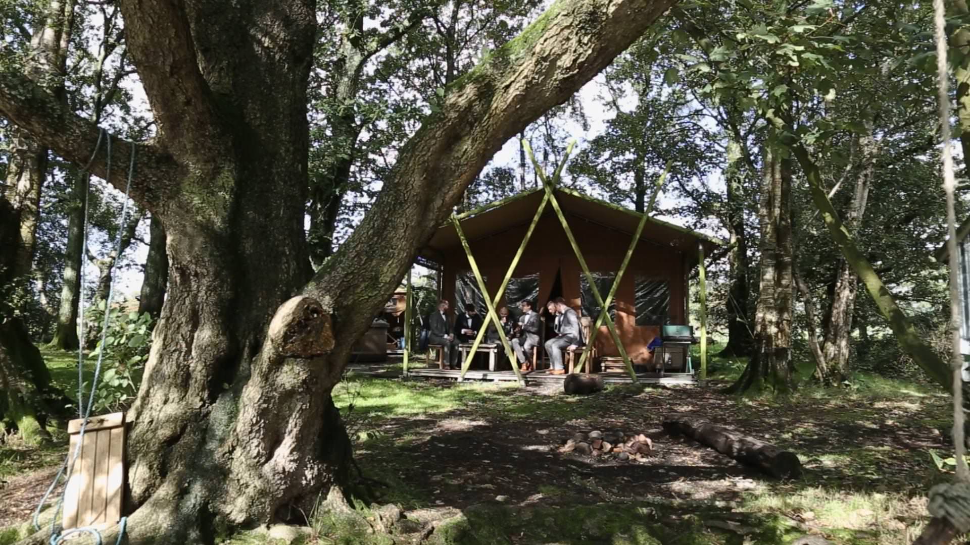 a wide video shot of a glamping tent at Wyresdale Park