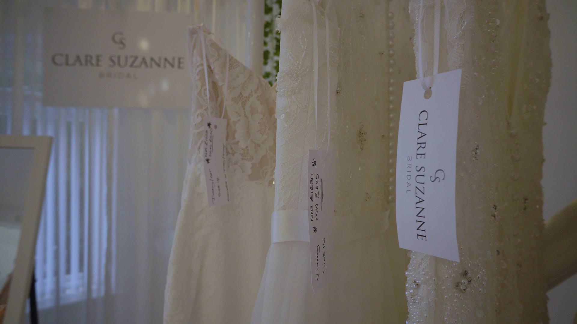close up video still of clare suzanne bridal dresses