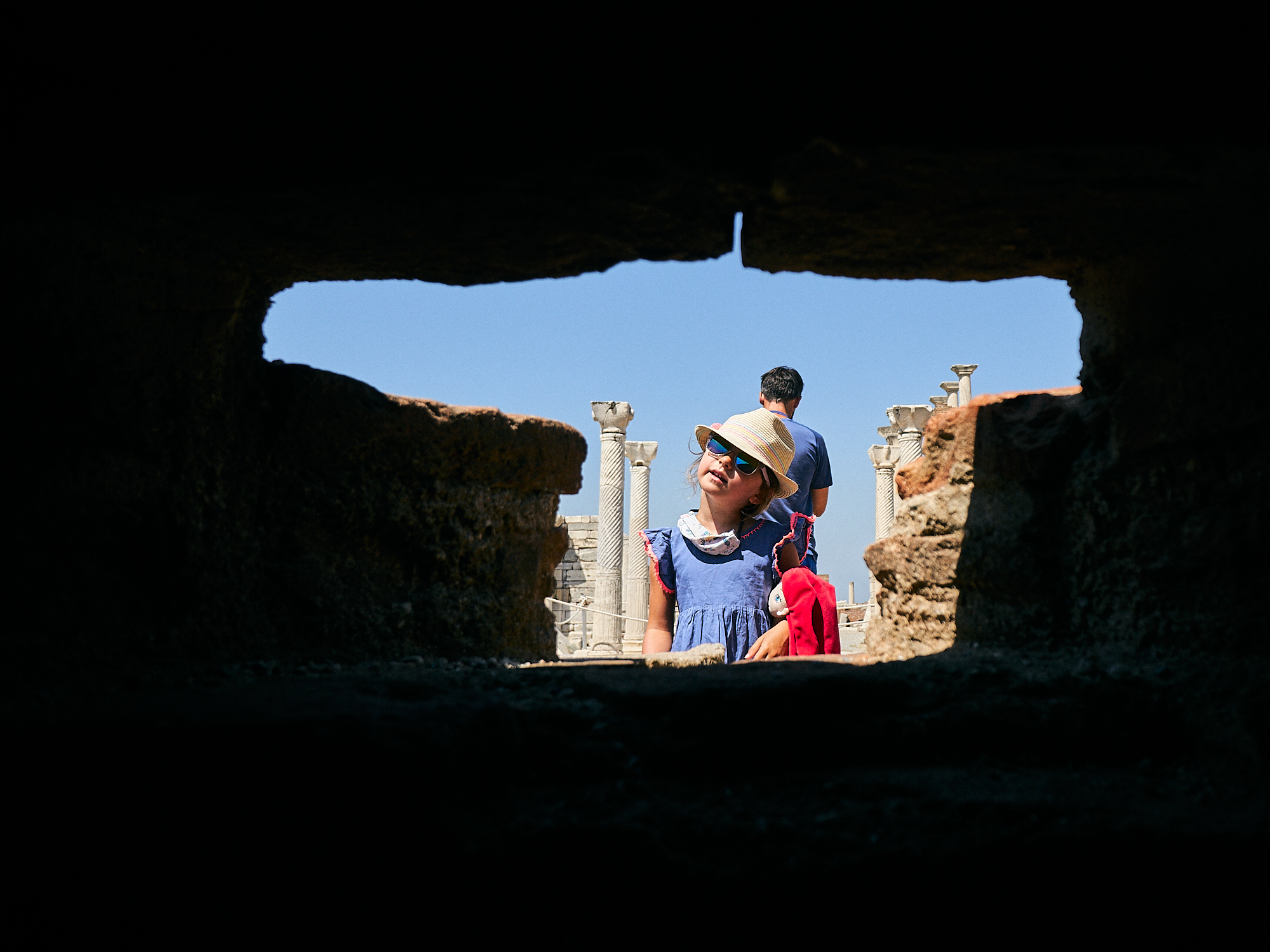 creative photo of girl exploring historical site