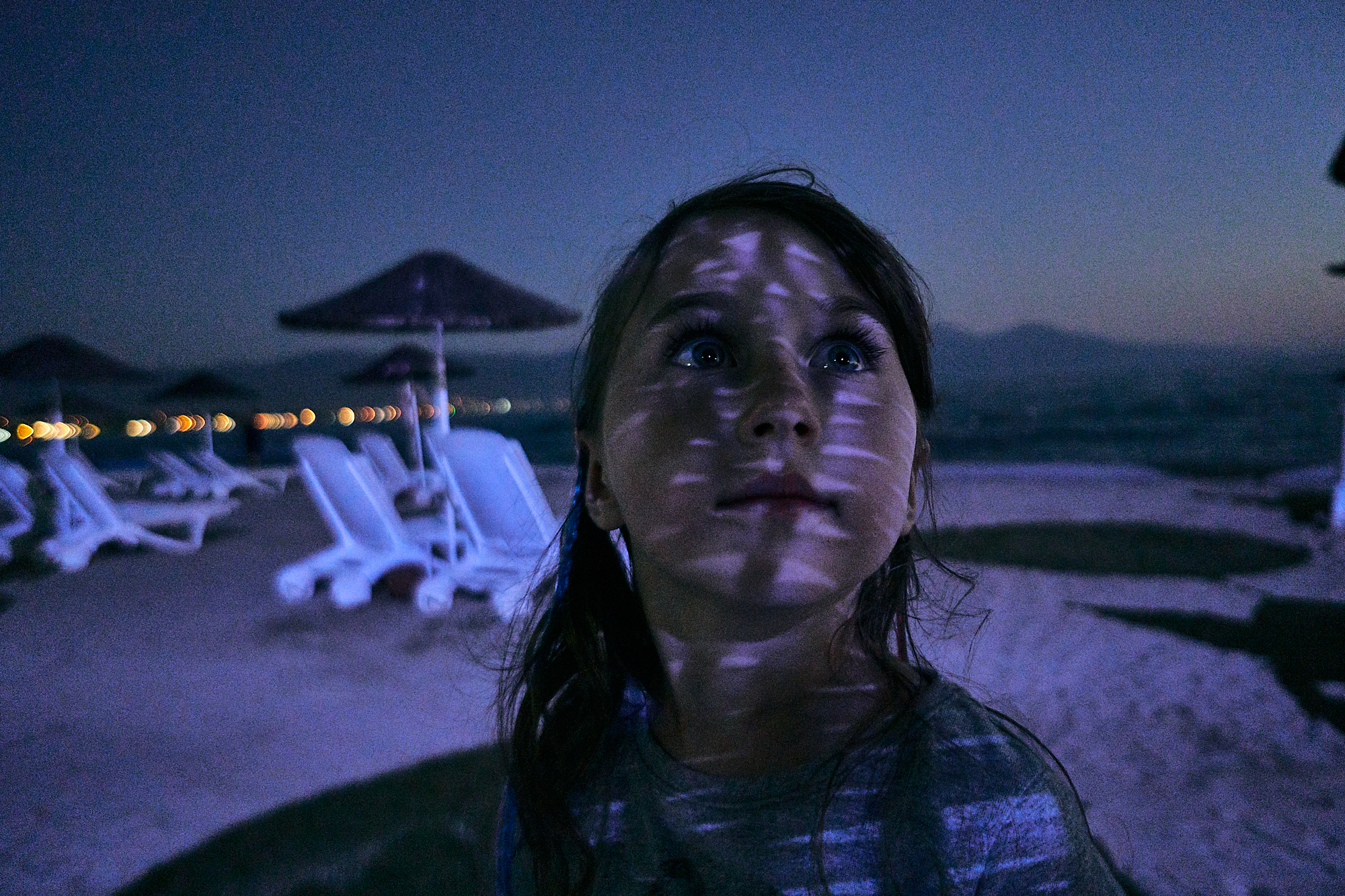 night light across young girls face