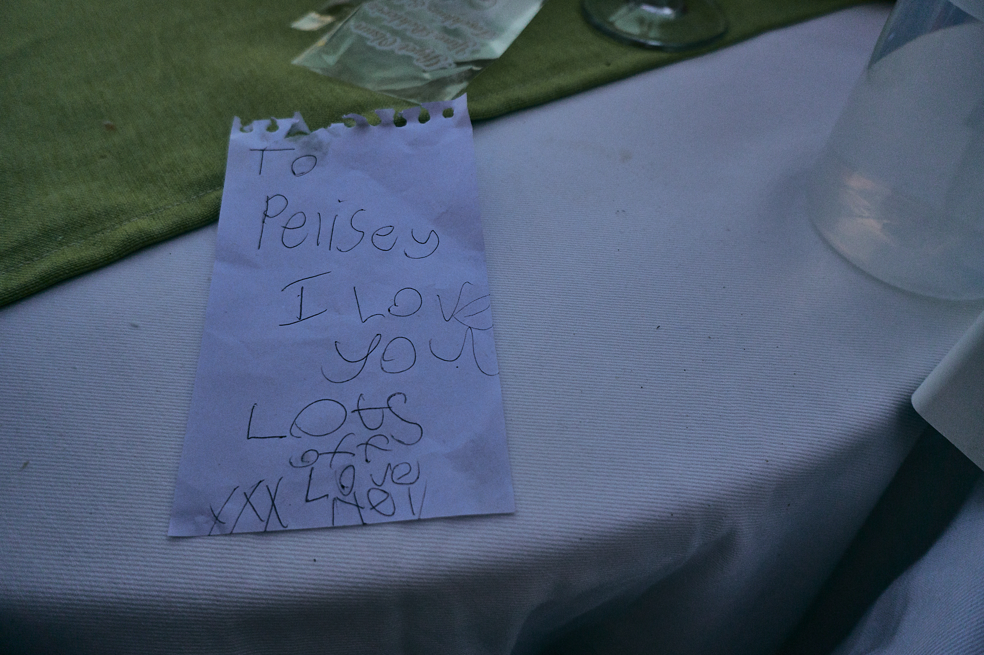 hand written note from new friend on holiday