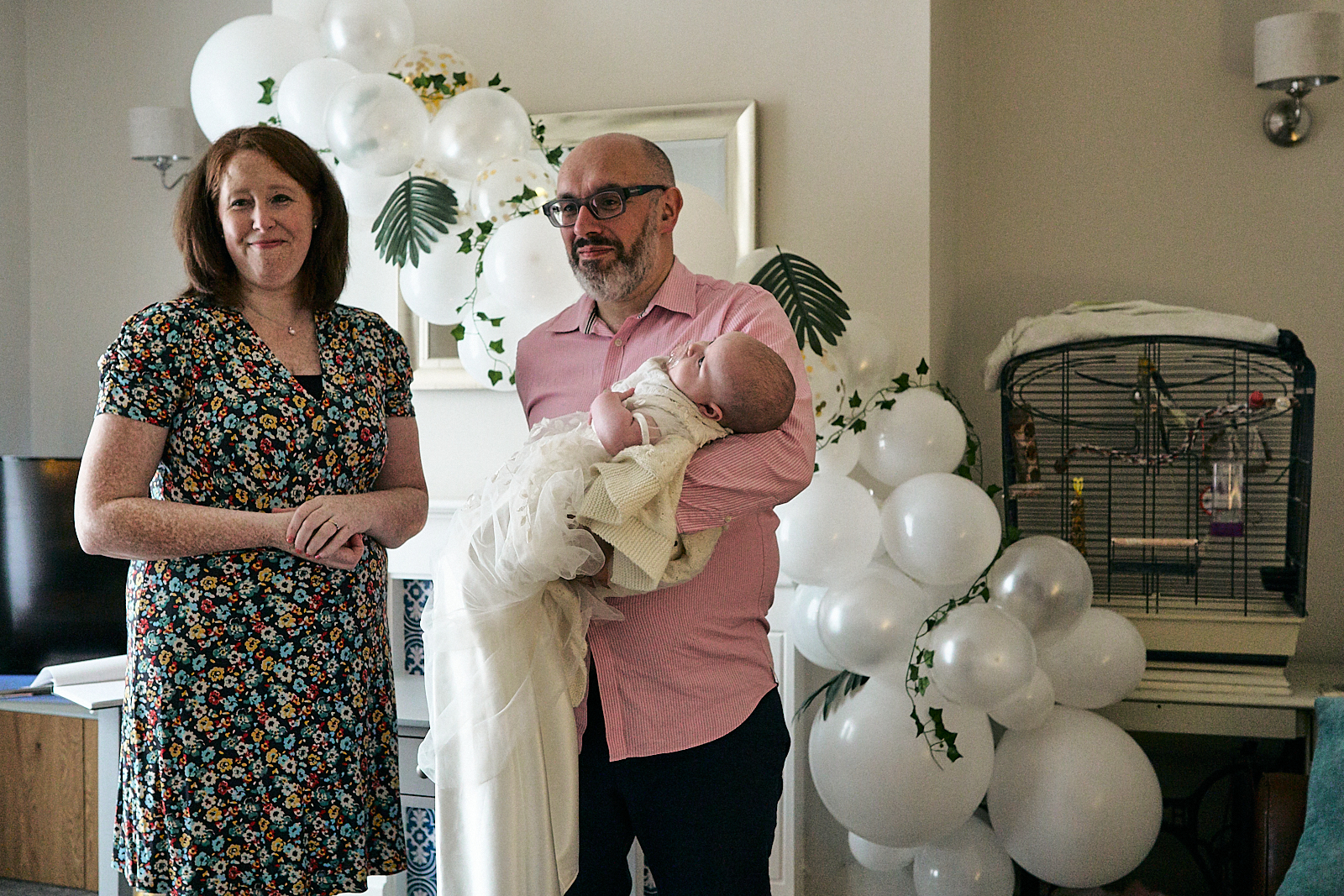parents laugh during humanist naming ceremony on zoom