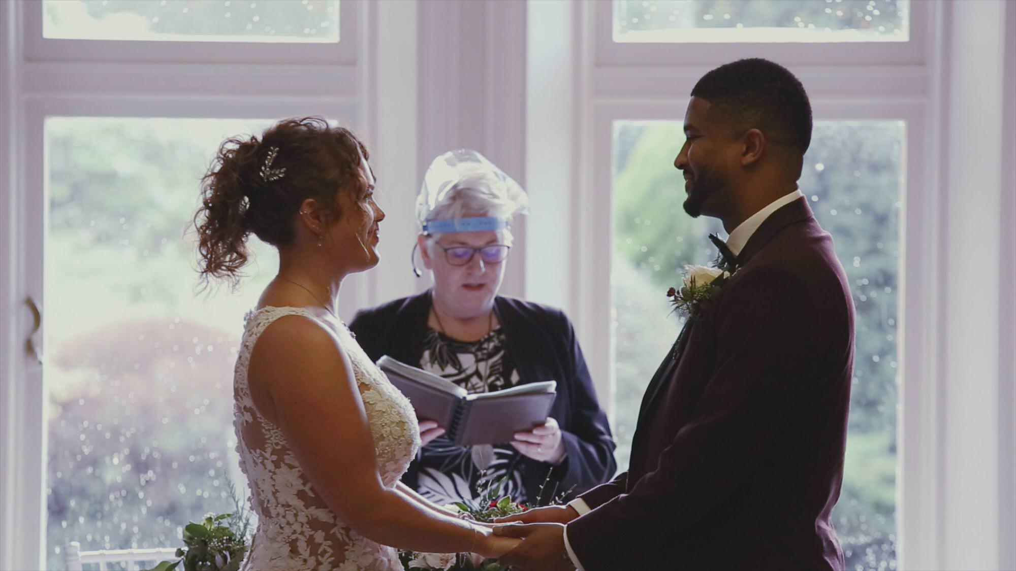 bride and groom say vows during Preston Covid ceremony
