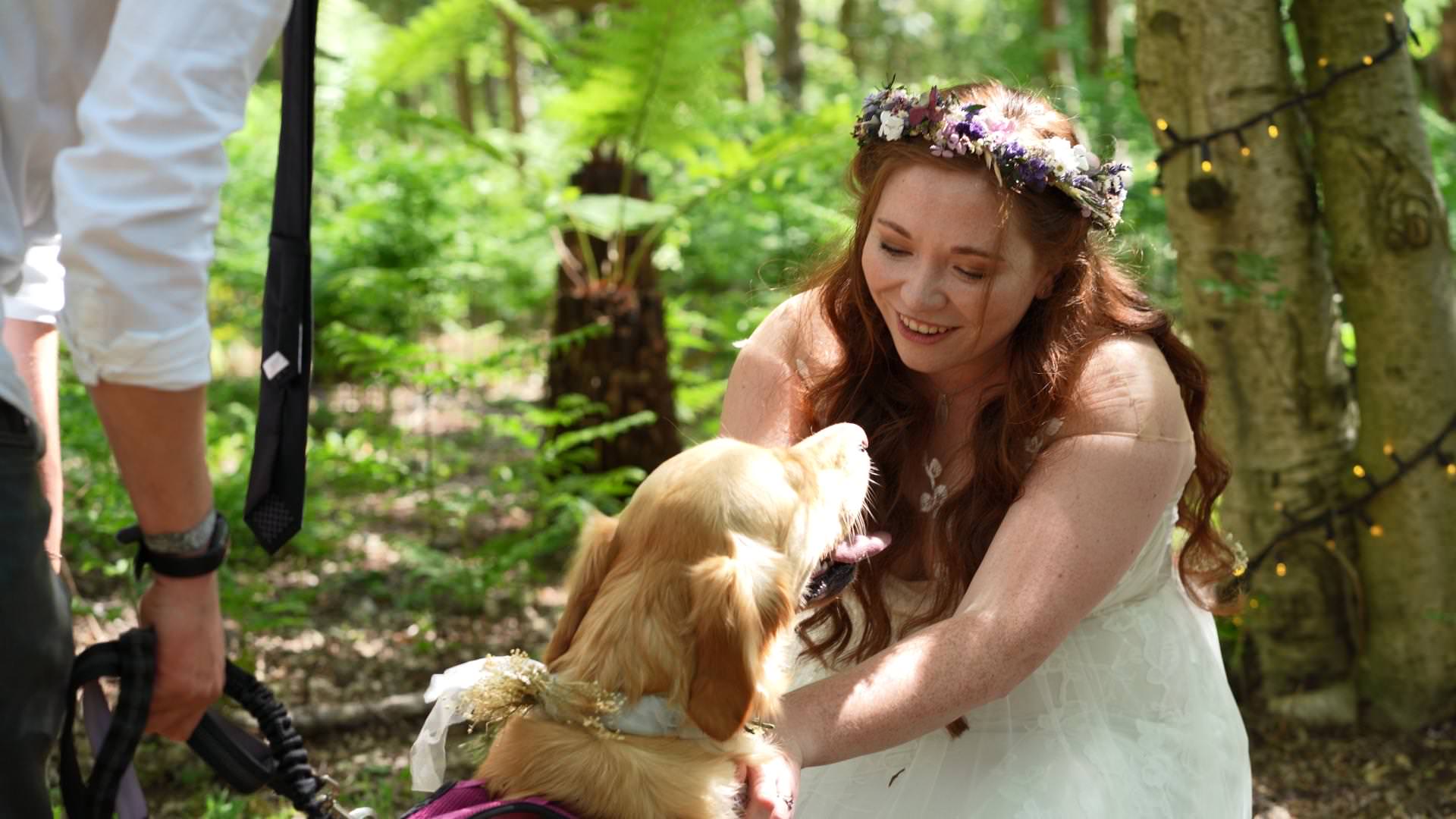 dog joins couple during wedding ceremony at Cheshire Woodland Weddings