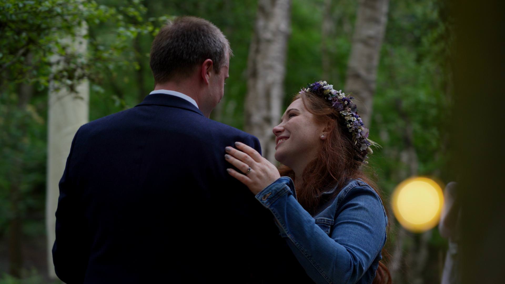 outdoor woodland first dance at wedding