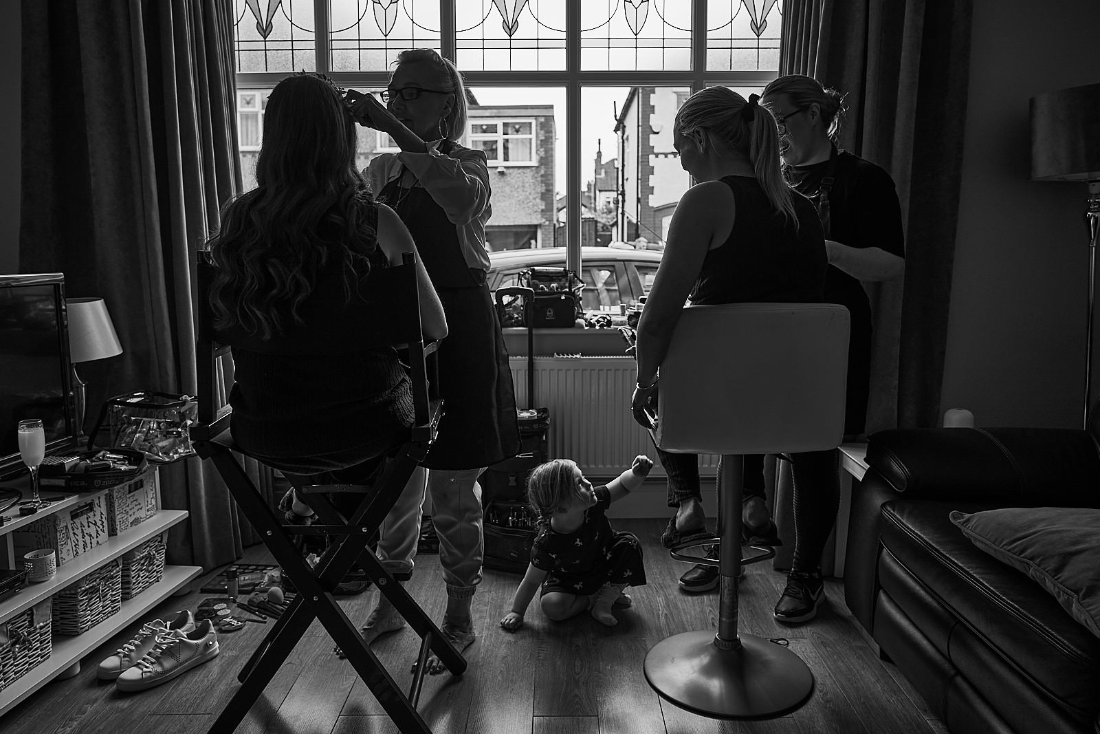 wedding photo of wedding make up with flower girl