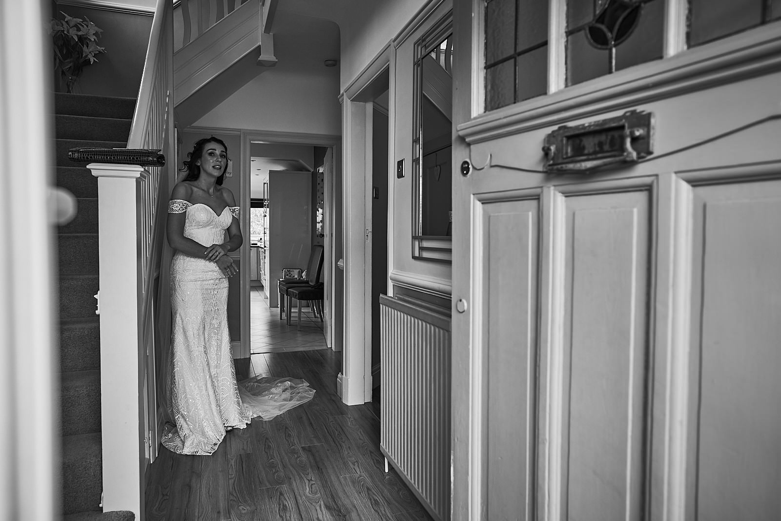 bride waits to leave her house in Crosby to get married