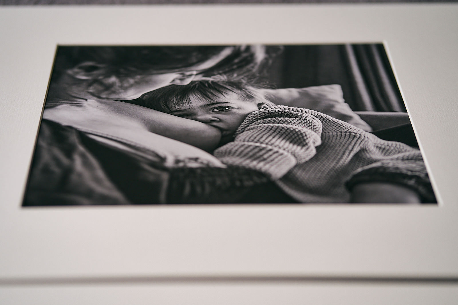 close up of black and white breastfeeding print