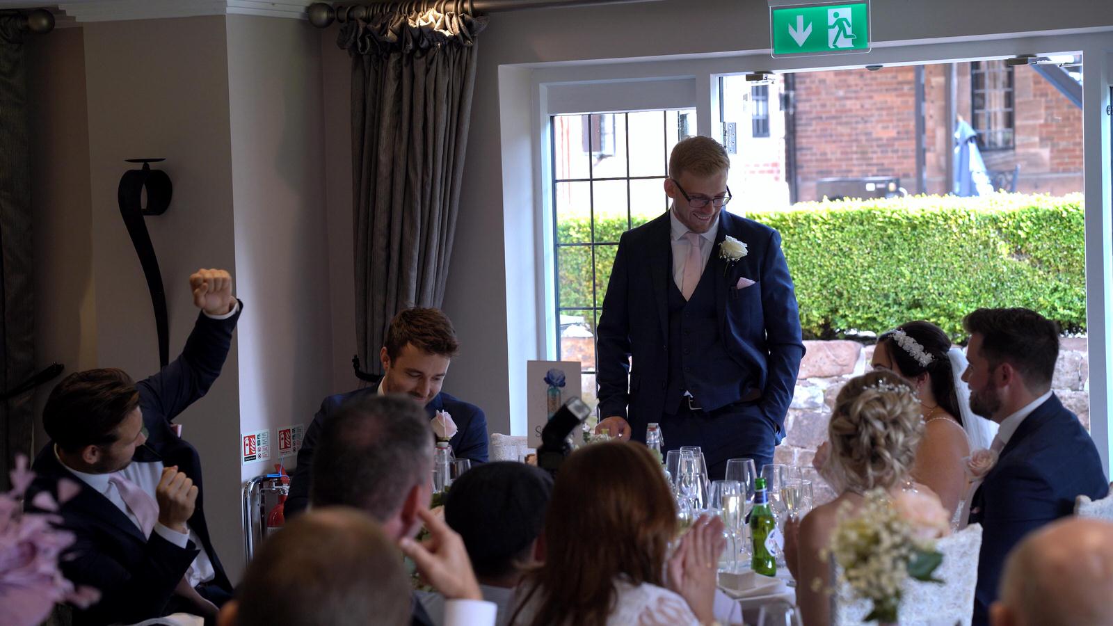 Groom stands for speech at Inglewood Manor