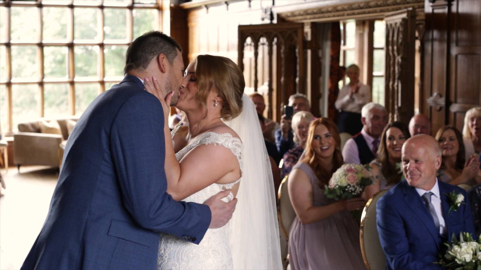 first kiss during wedding ceremony at Hillbark hotel