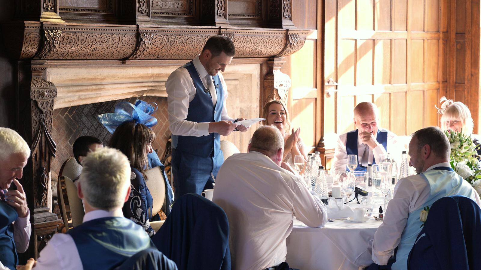 Groom smiles during his speech at Hillbark hotel