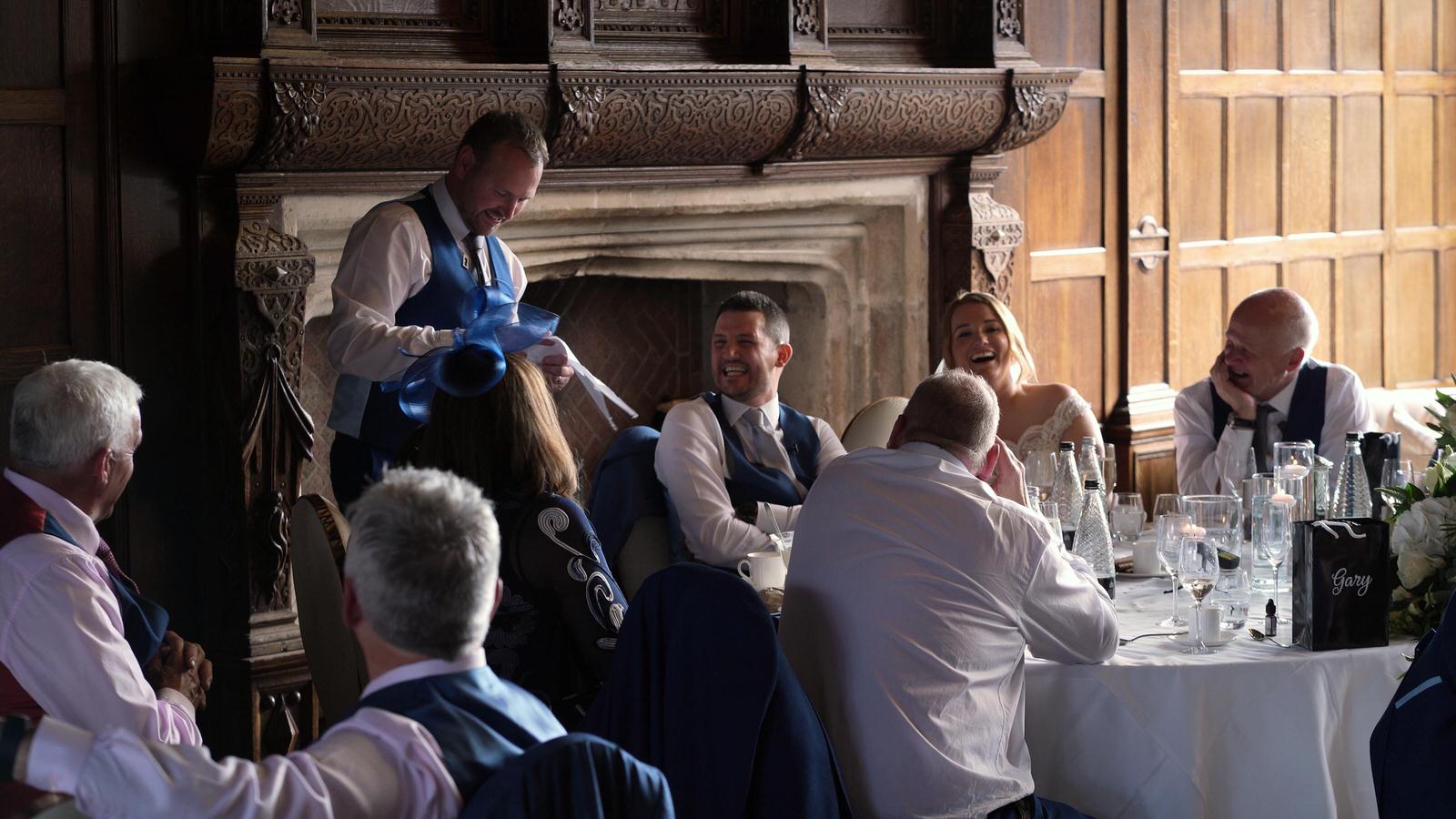 vide still of best mans speech at Hillbark