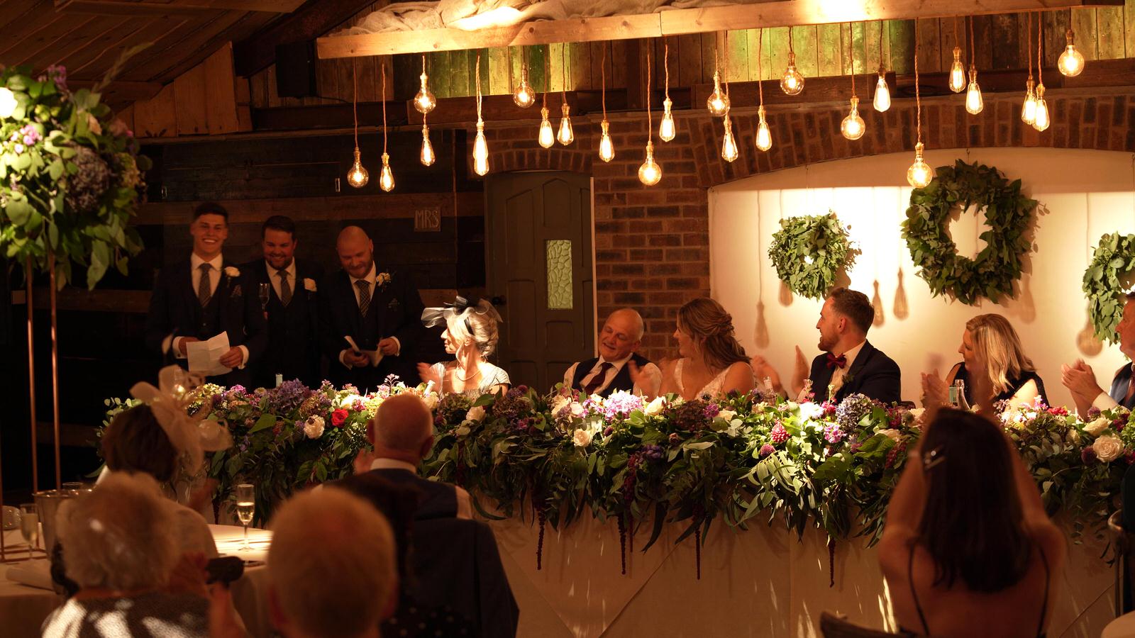 3 best men during wedding speech in cheshire