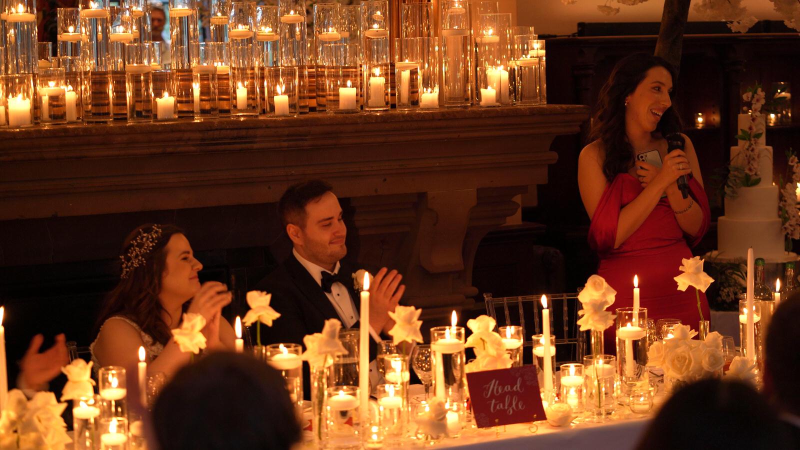 maid of honour speaks during reception