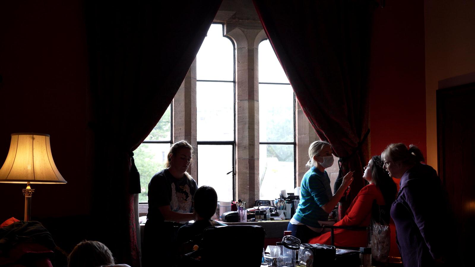 bride gets ready at peckforton castle