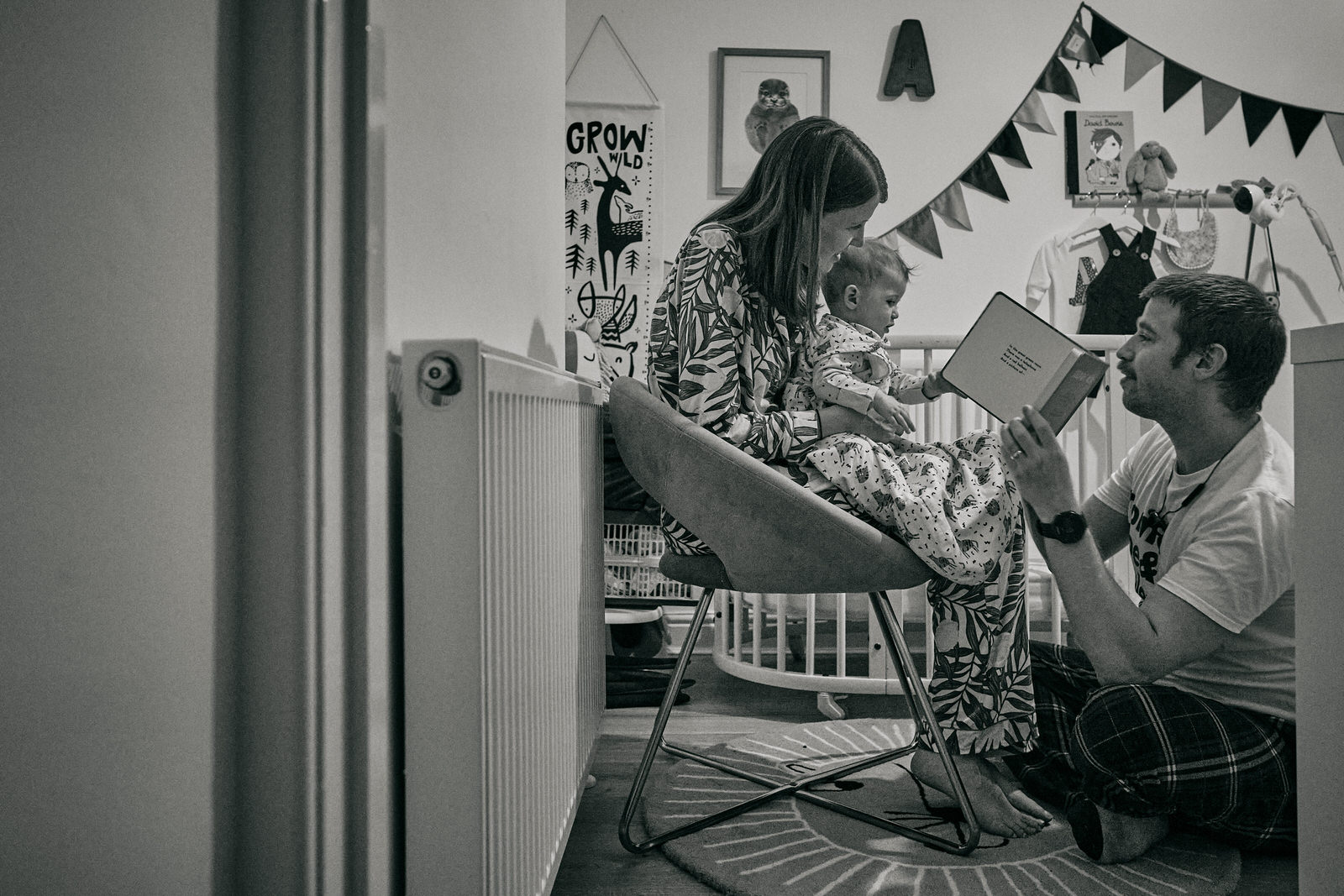 natural photo of family reading bedtime stories