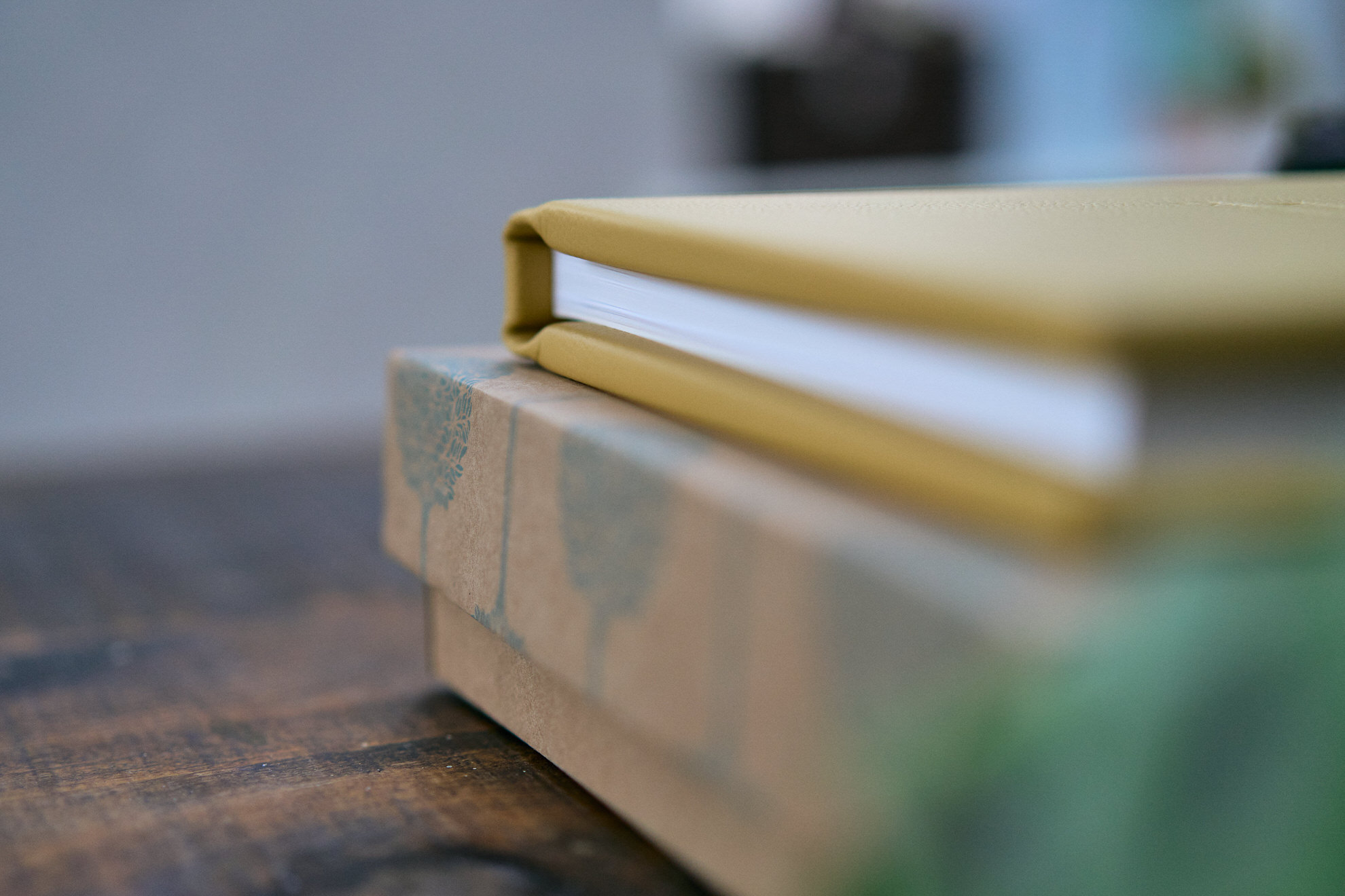 detail shot of luxury leather yellow photo album