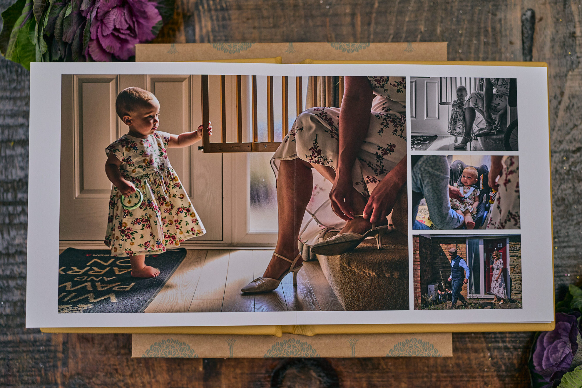 leather wedding album open to show fine art paper