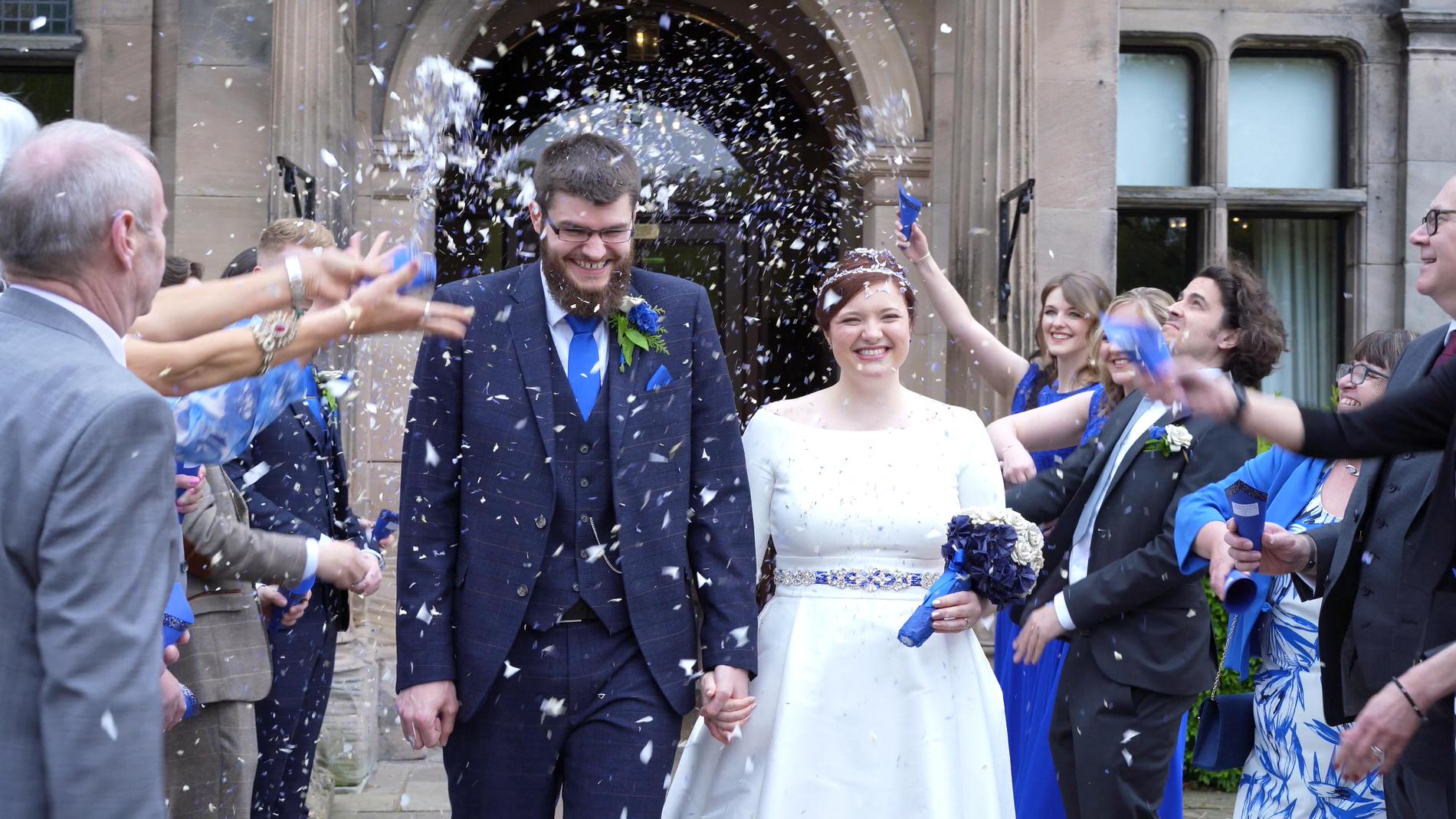 video still of colourful confetti walk outside Rookery Hall