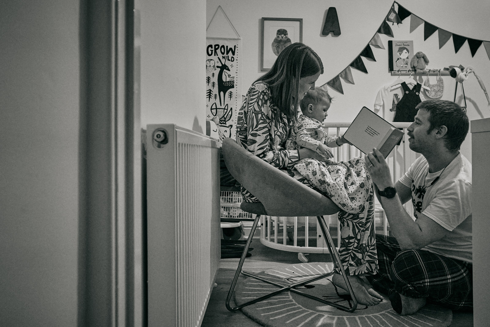 family enjoy a relaxed story time before bed