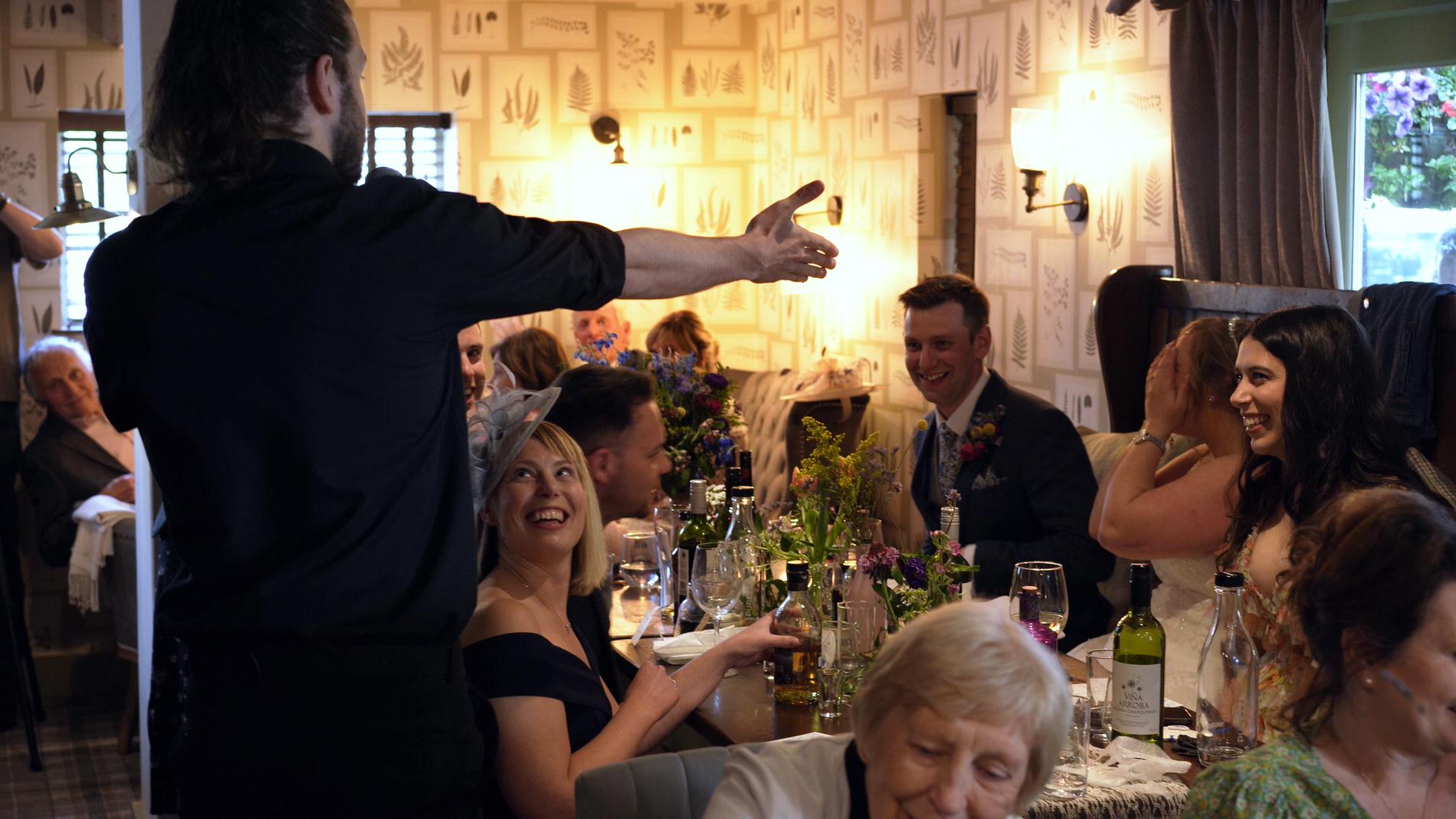 singing waiters surprise the bride and groom