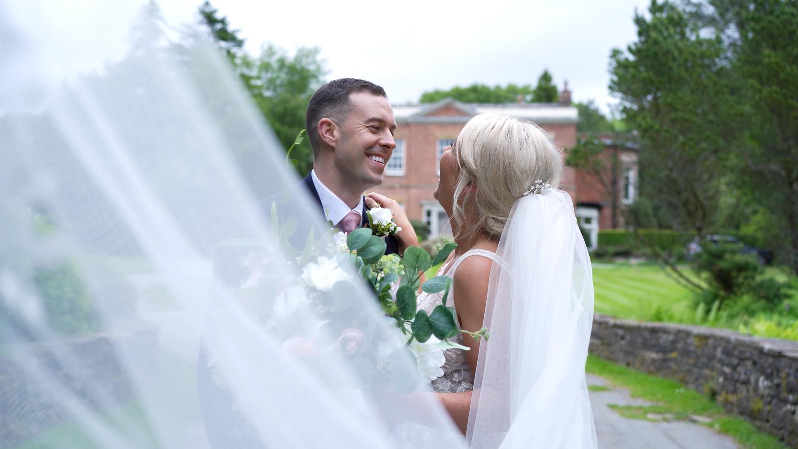 windy veil shot outside Rivington hall barn