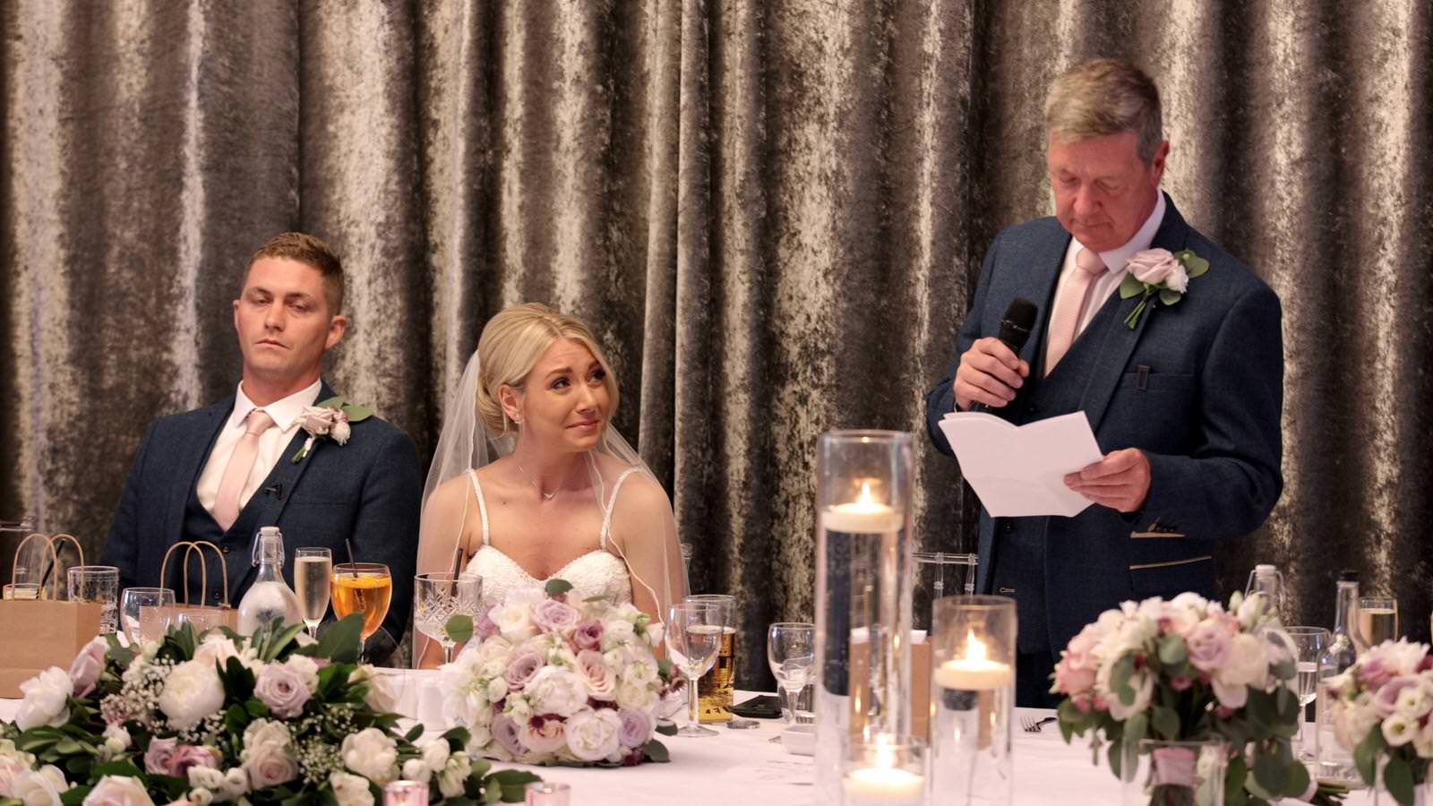 bride cries during fathers speech at Merrydale Manor