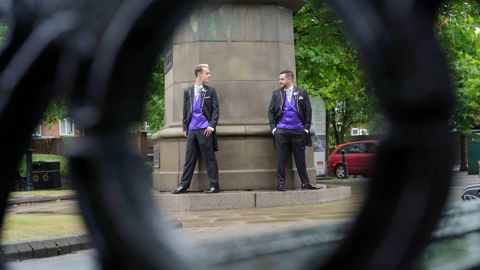video still through bench to see couple posing