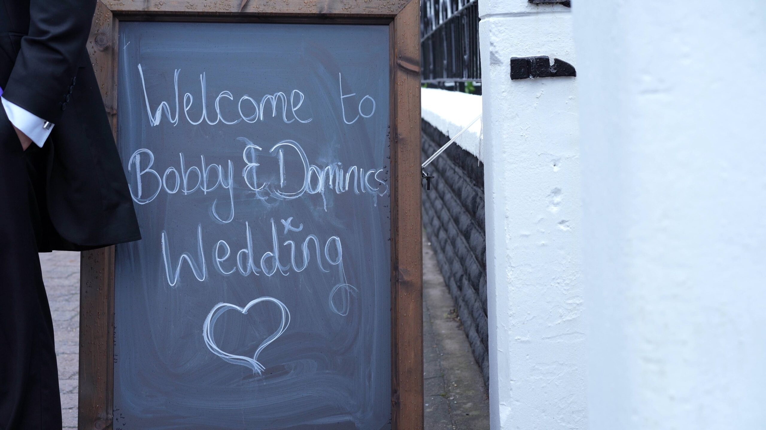 blackboard with bobby and doms wedding in writing