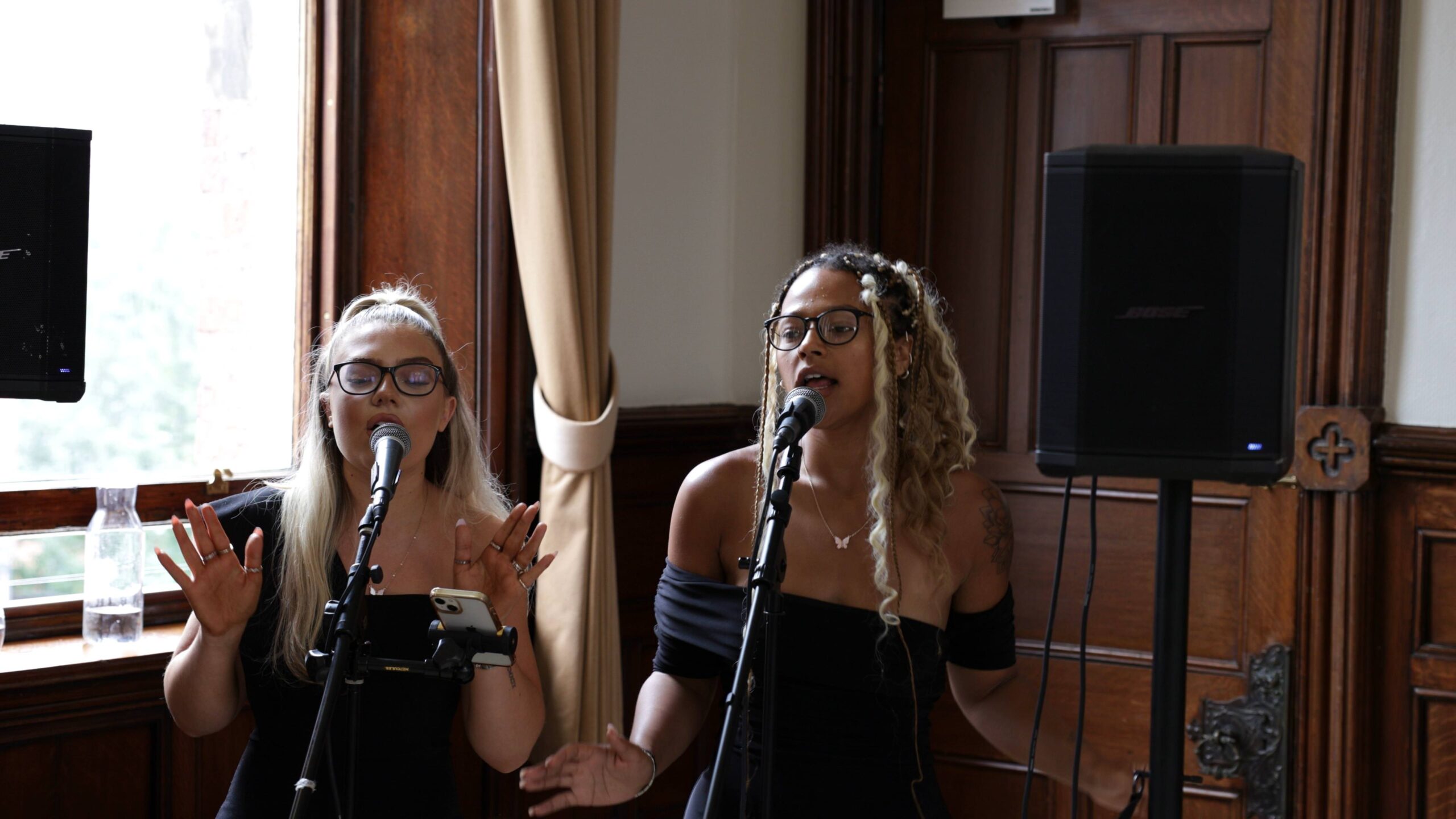 the voice UK winners Jen and Liv Hunni sing the couple down the aisle