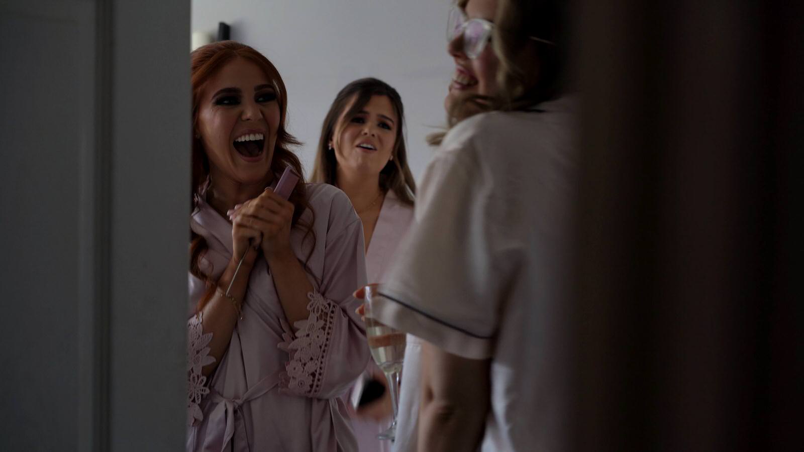 bridesmaids react to brides finished makeup