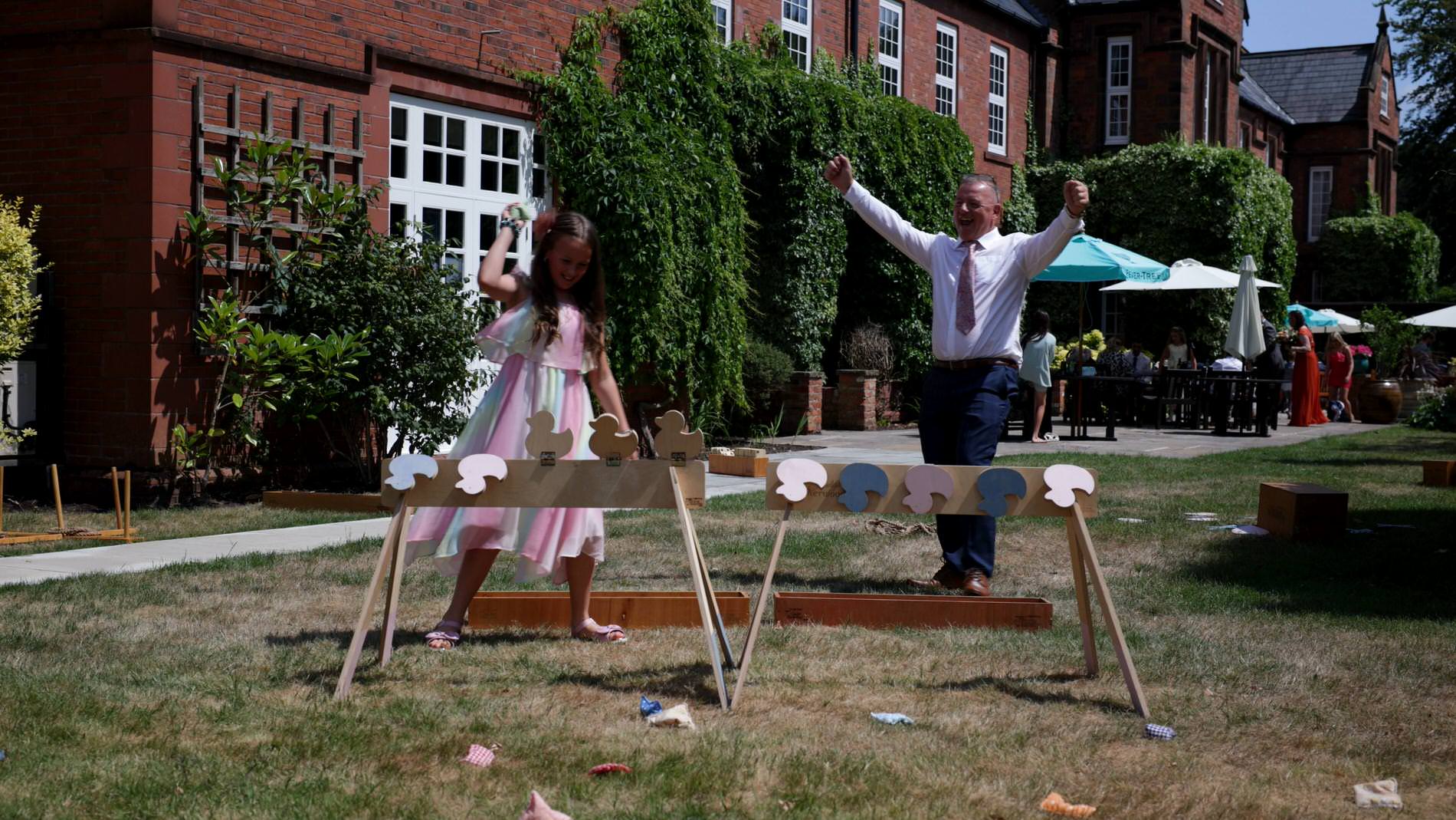 shindigs of sherwood garden games being enjoyed outside Nunsmere hall