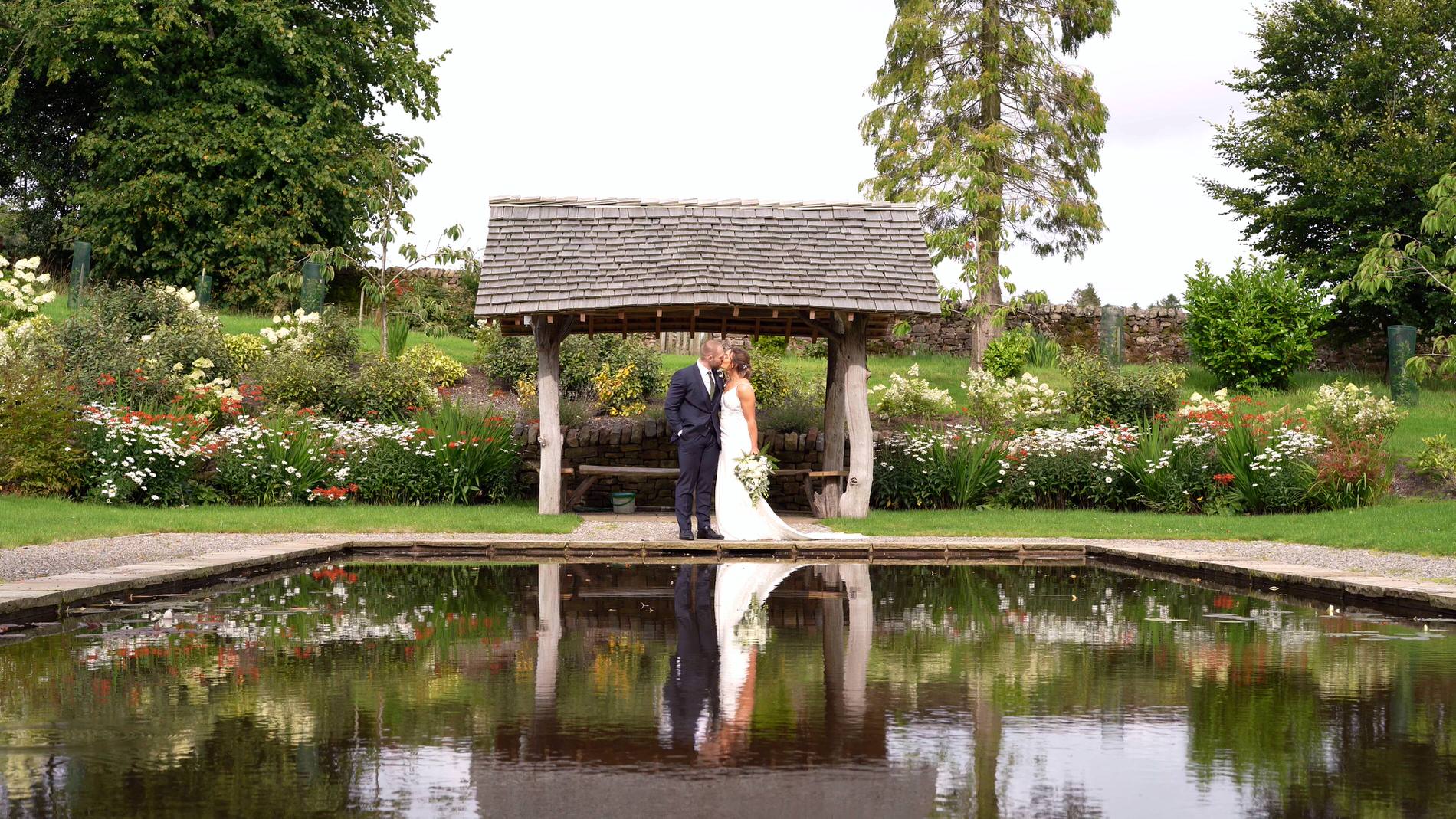 a creative video still using the reflection of the lily pond at Browsholme Hall