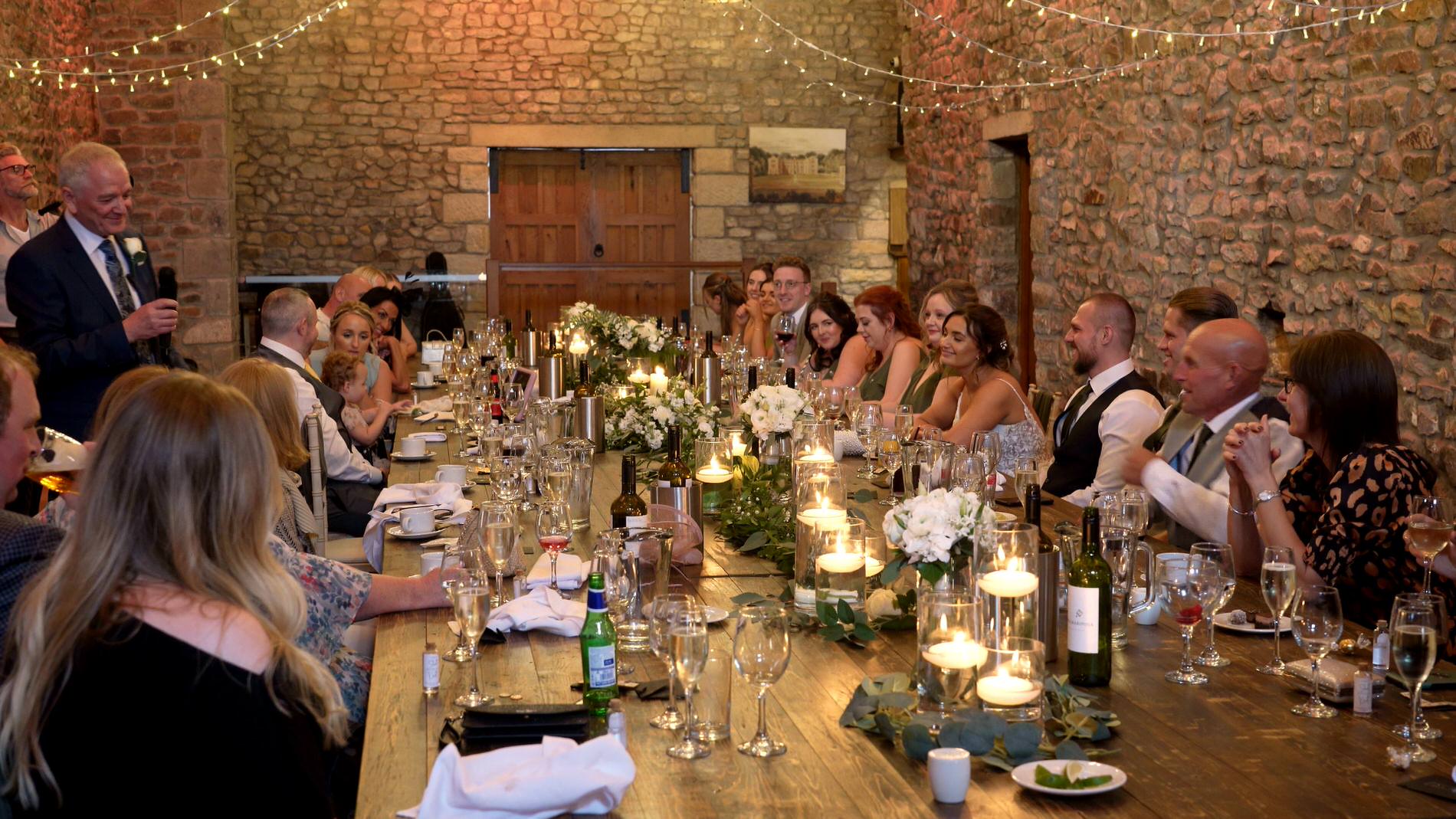 the father of the bride stands to speak at a Browsholme Hall wedding