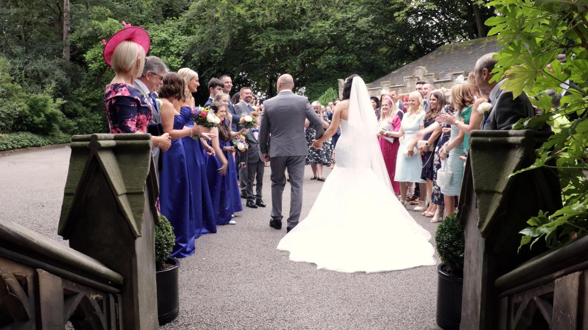 a video still of the back of the confetti shots outside West Tower