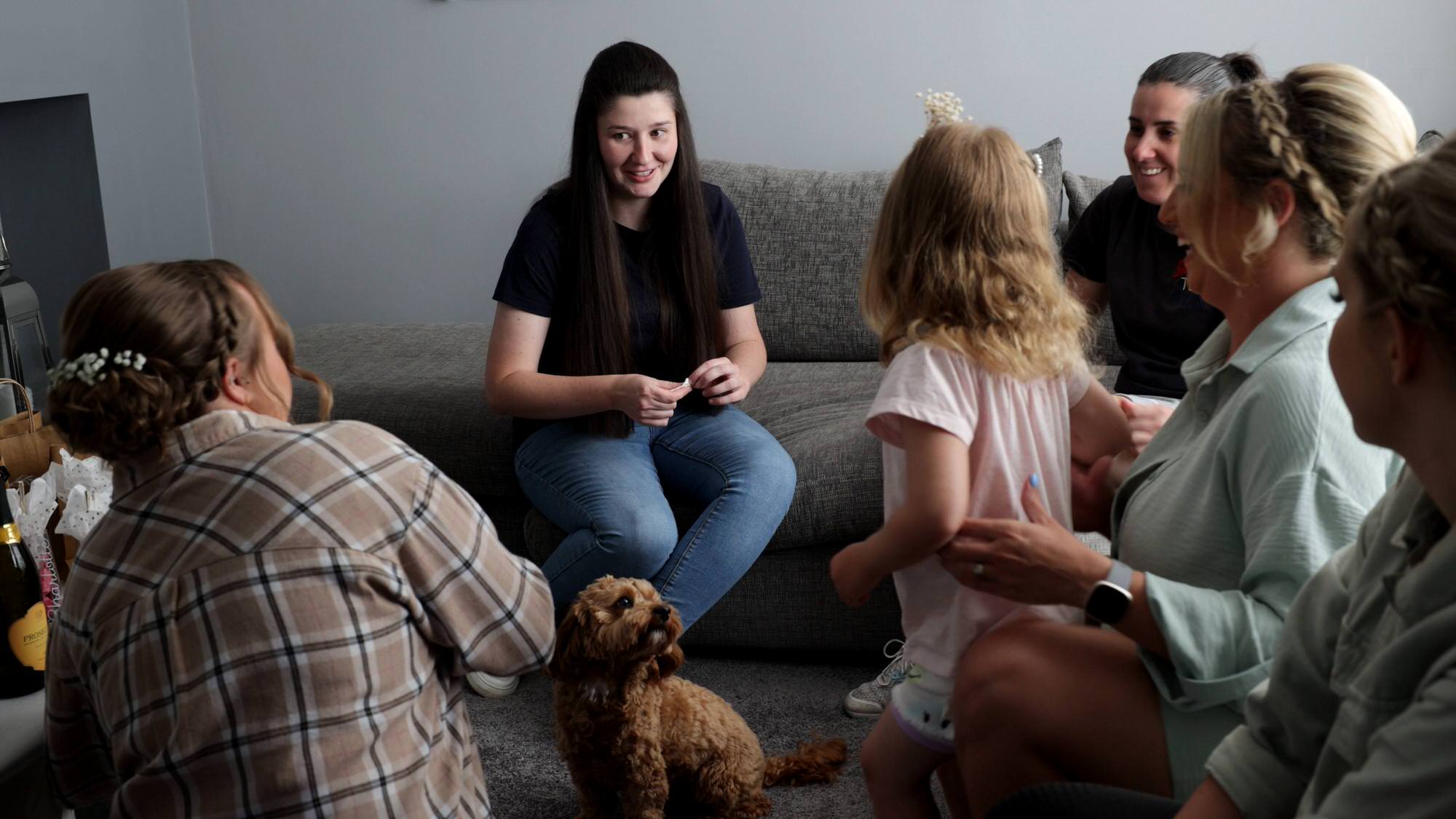 a bride chats with her bridal party