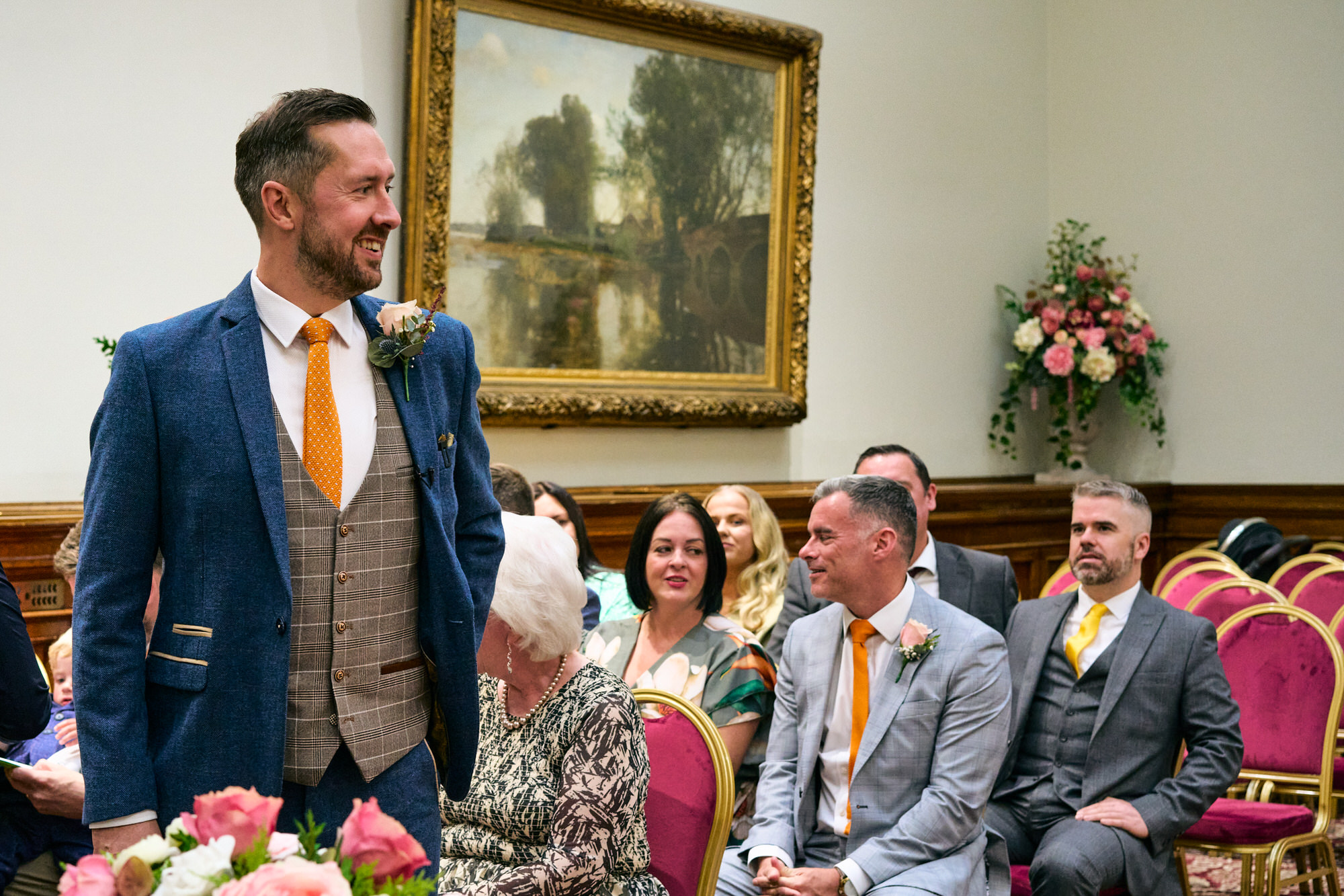 A groom nervously waits in the grand jury room at St Georges Hall in Liverpool