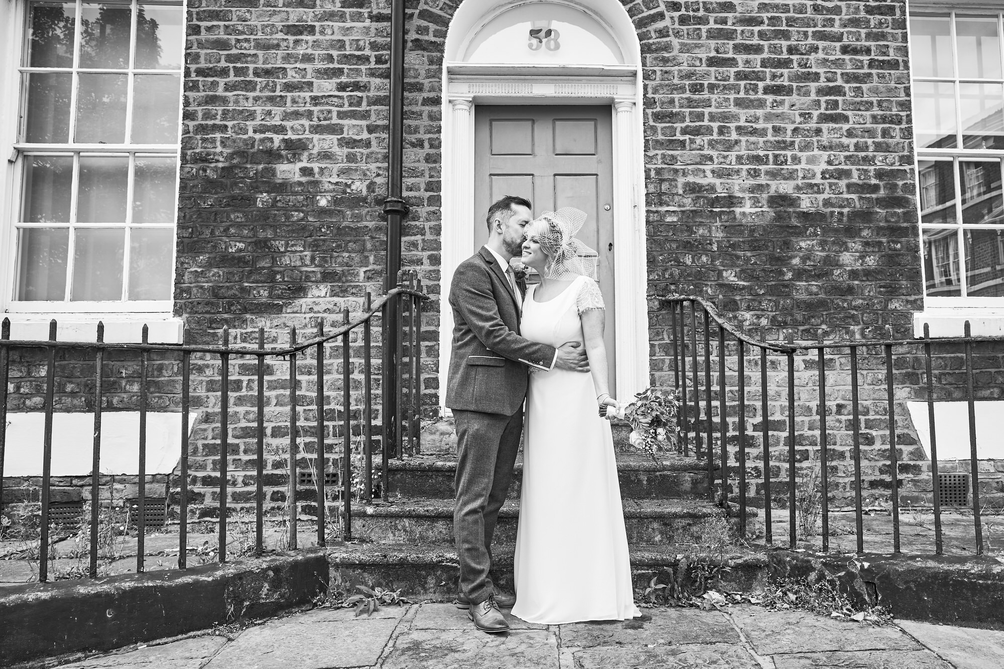 a black and white photo of a couple in the Georgian quarter Liverpool