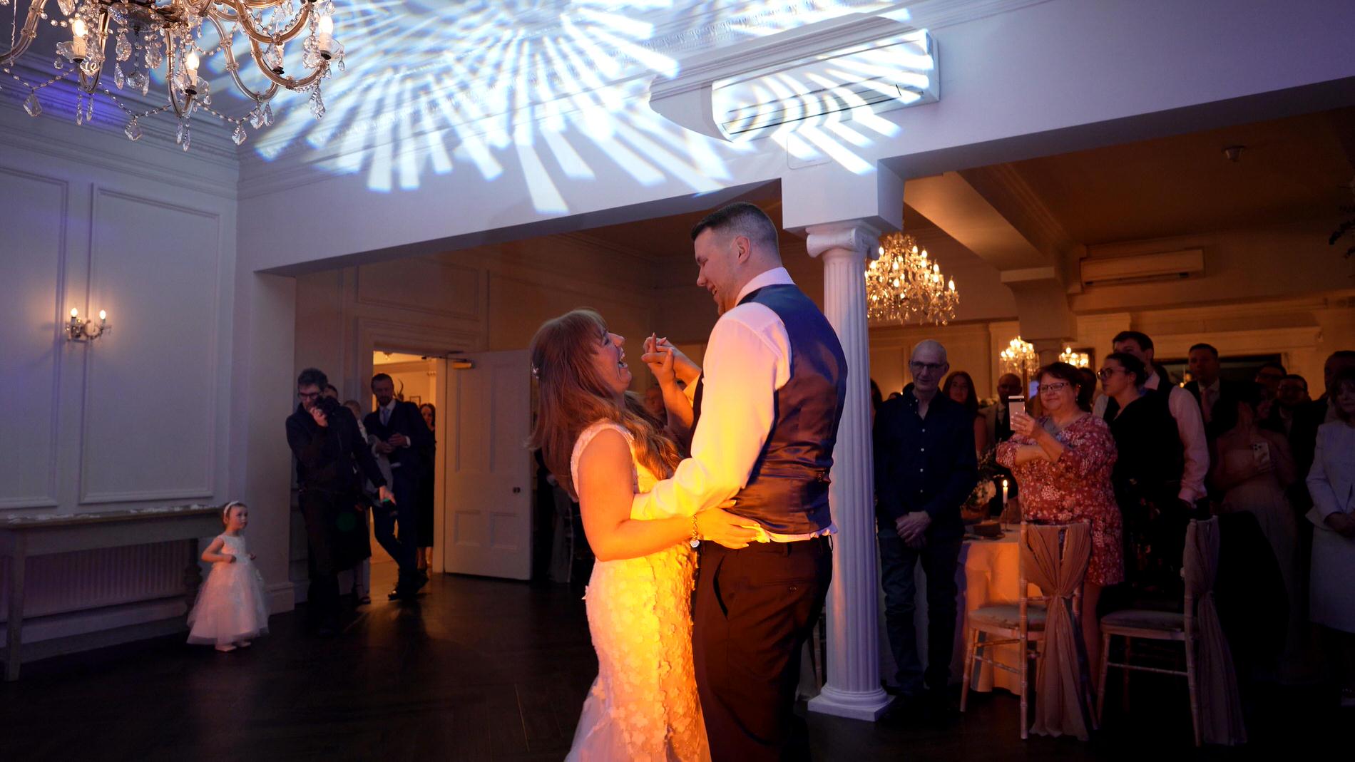 a couple enjoy their first dance during their reception at Ashfield House Standish