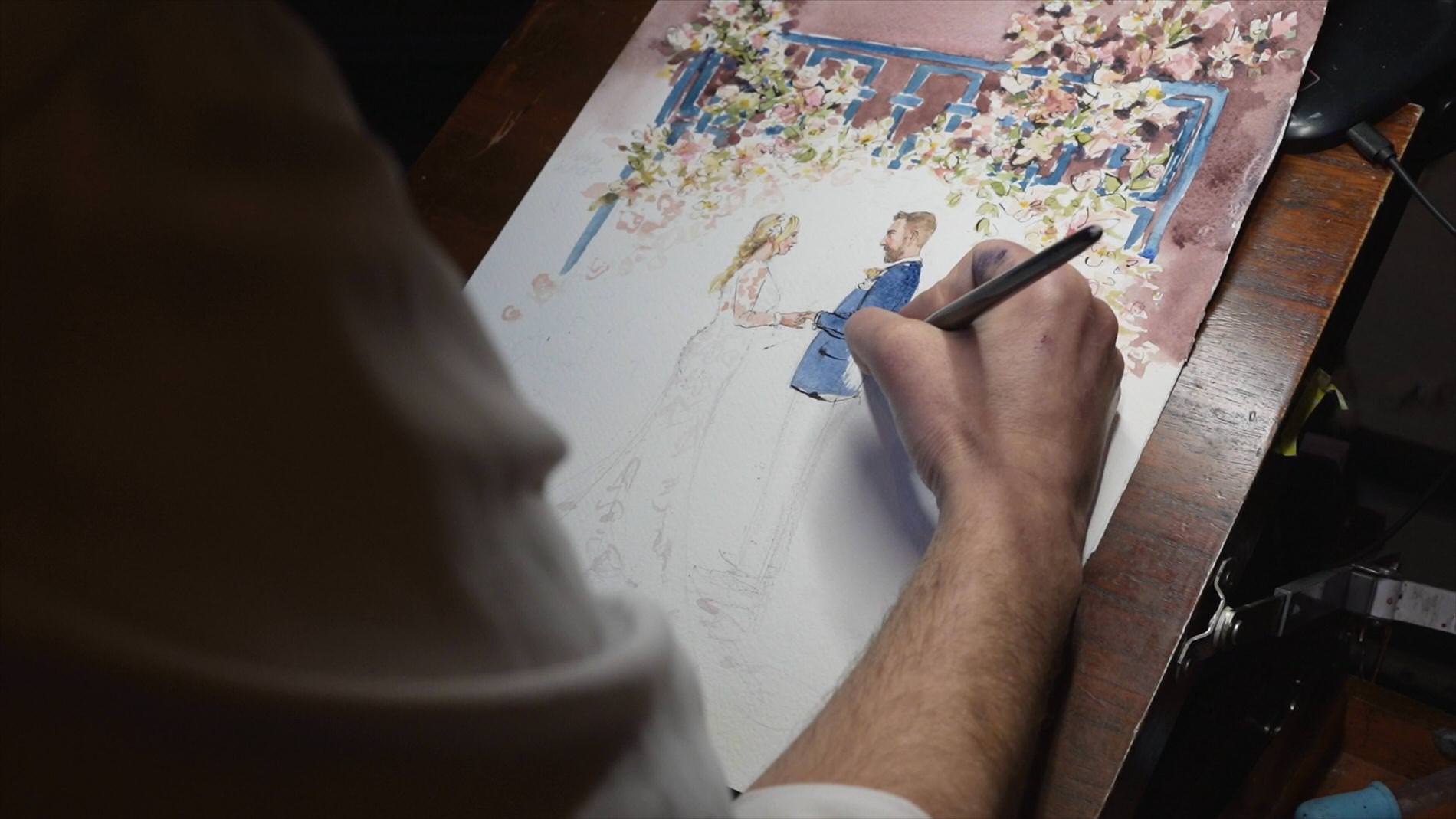 event illustrator doing a ceremony painting close up video