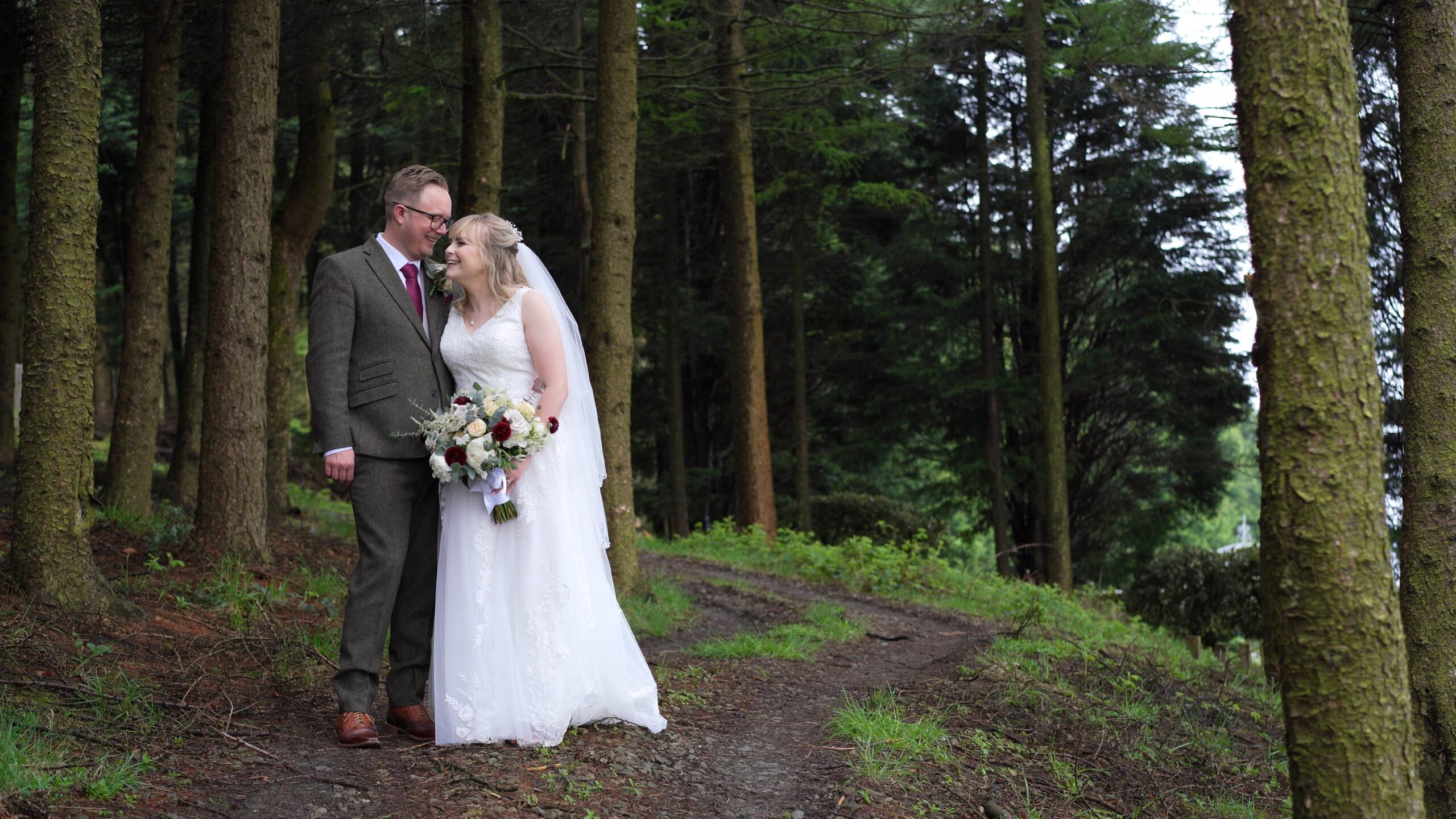 a natural laughing shot between photos of the newlyweds outside The Saddleworth Hotel