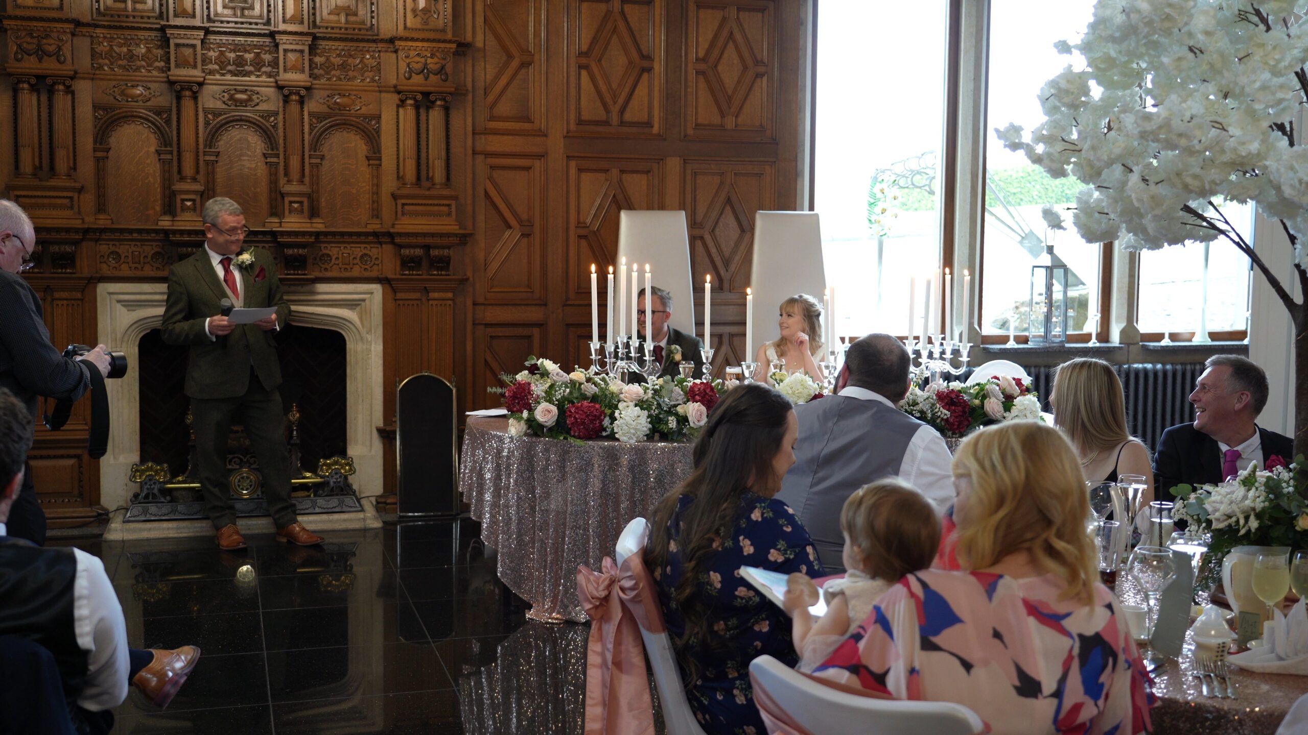 father of the bride stands to give a speeches at The Saddleworth Hotel