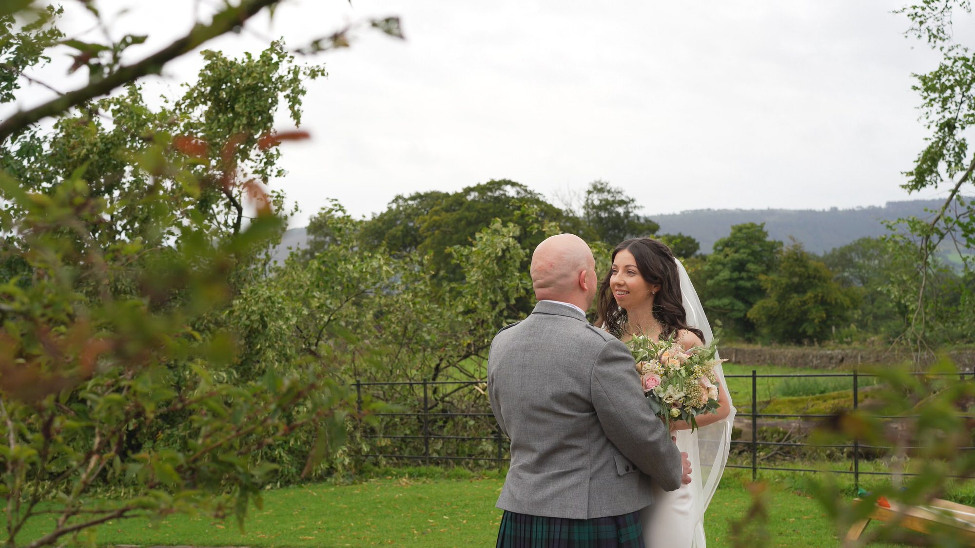 a relaxed moment with the couple outside Browsholme Hall Lancashire